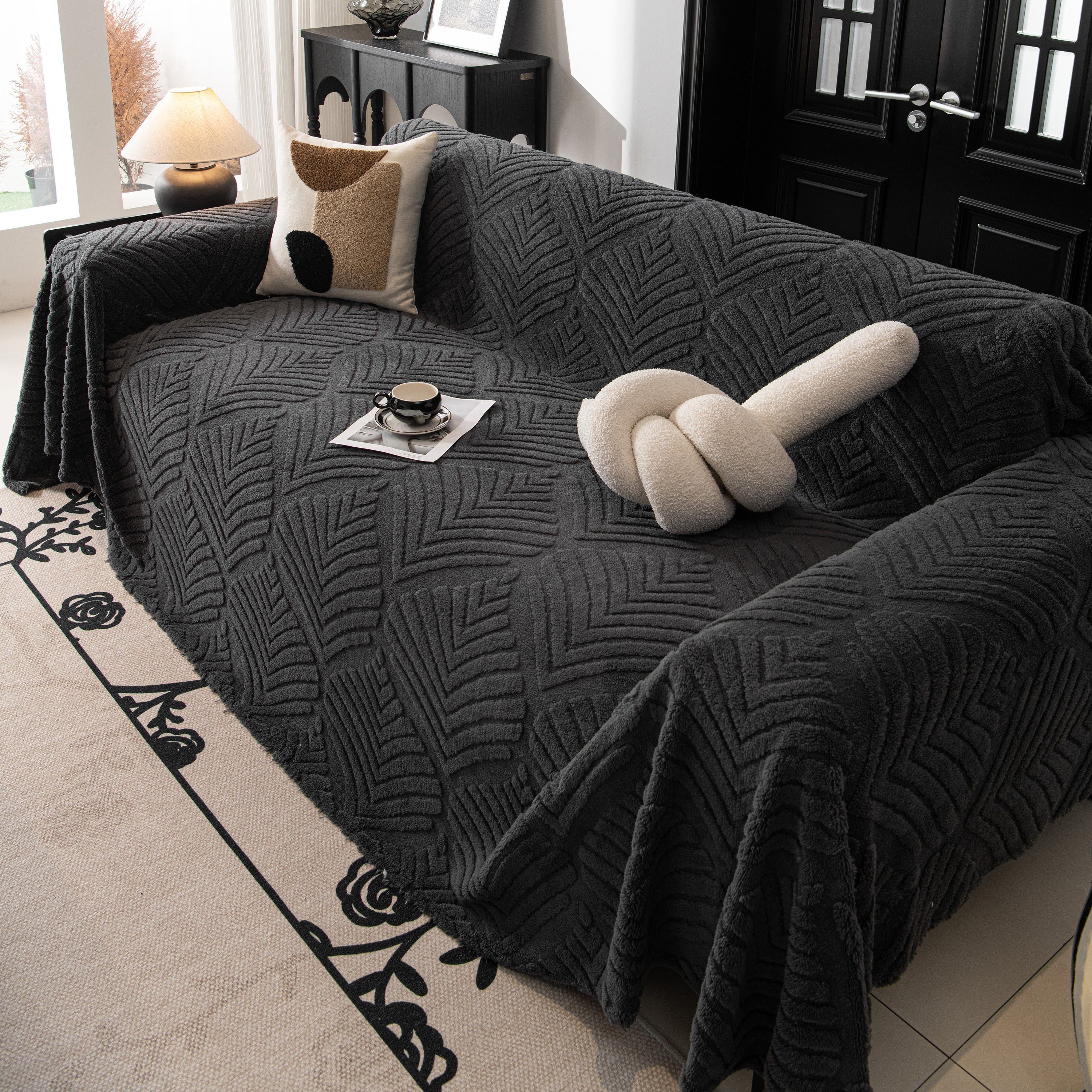 Winter Soft Plush Fleece Sofa Blanket Leaves Jacquard Couch Covers For Couches