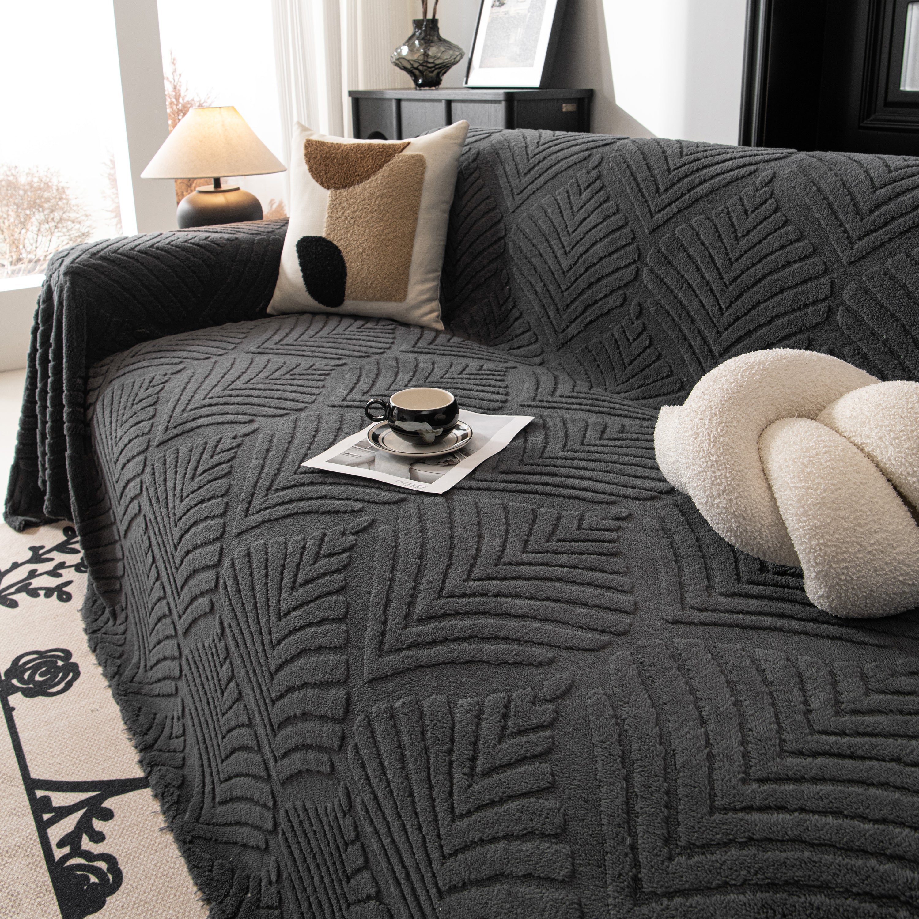 Winter Soft Plush Fleece Sofa Blanket Leaves Jacquard Couch Covers For Couches