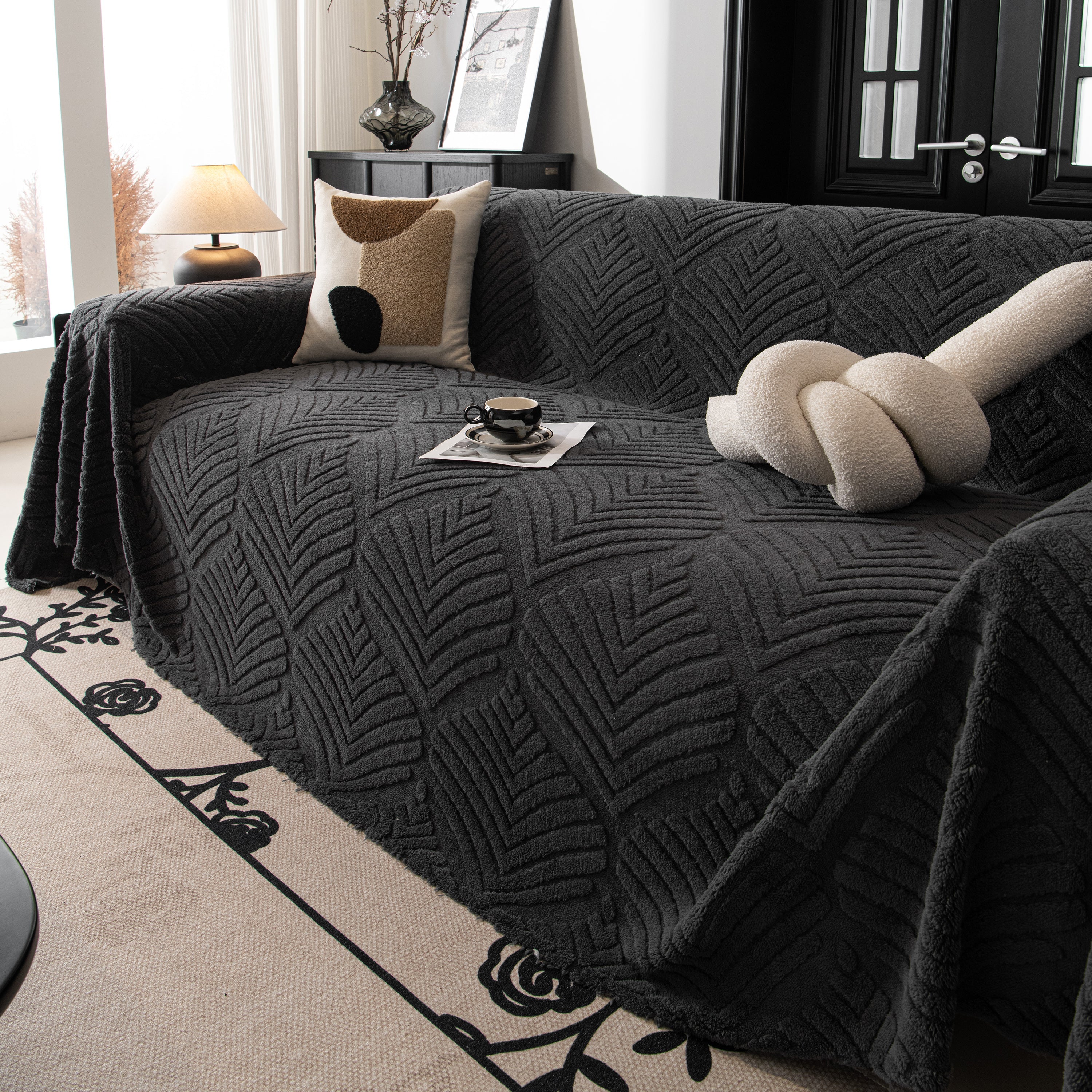 Winter Soft Plush Fleece Sofa Blanket Leaves Jacquard Couch Covers For Couches
