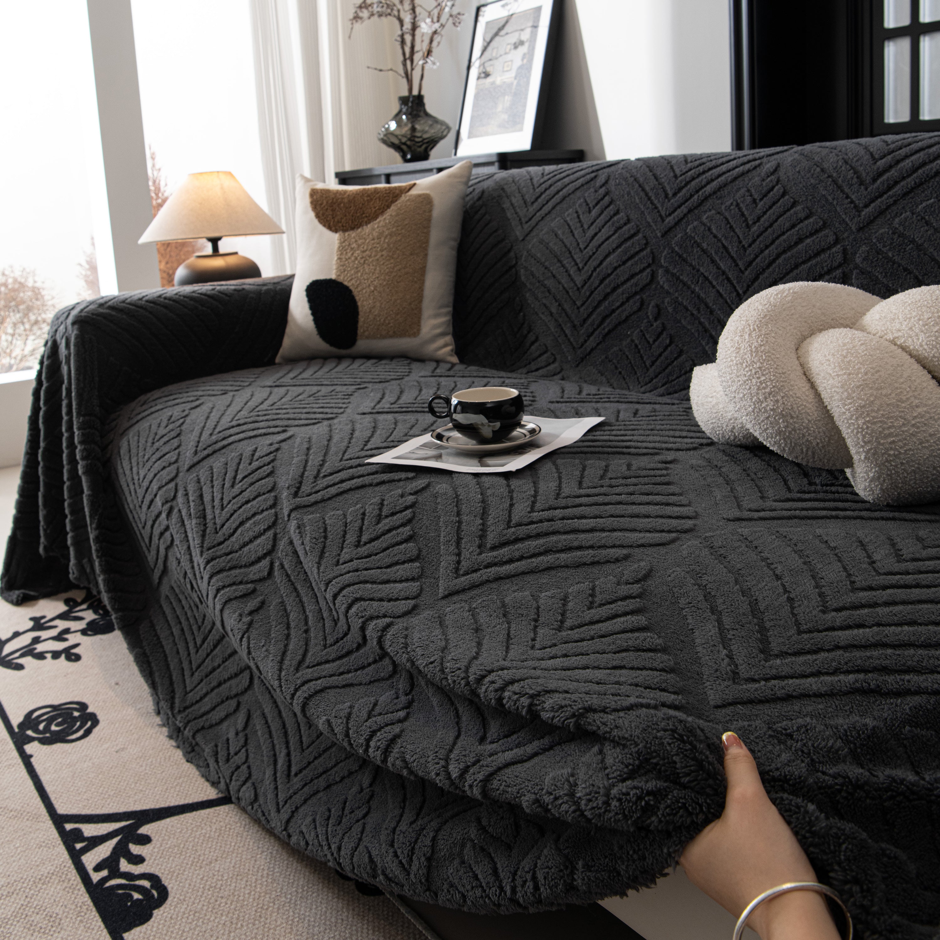 Winter Soft Plush Fleece Sofa Blanket Leaves Jacquard Couch Covers For Couches