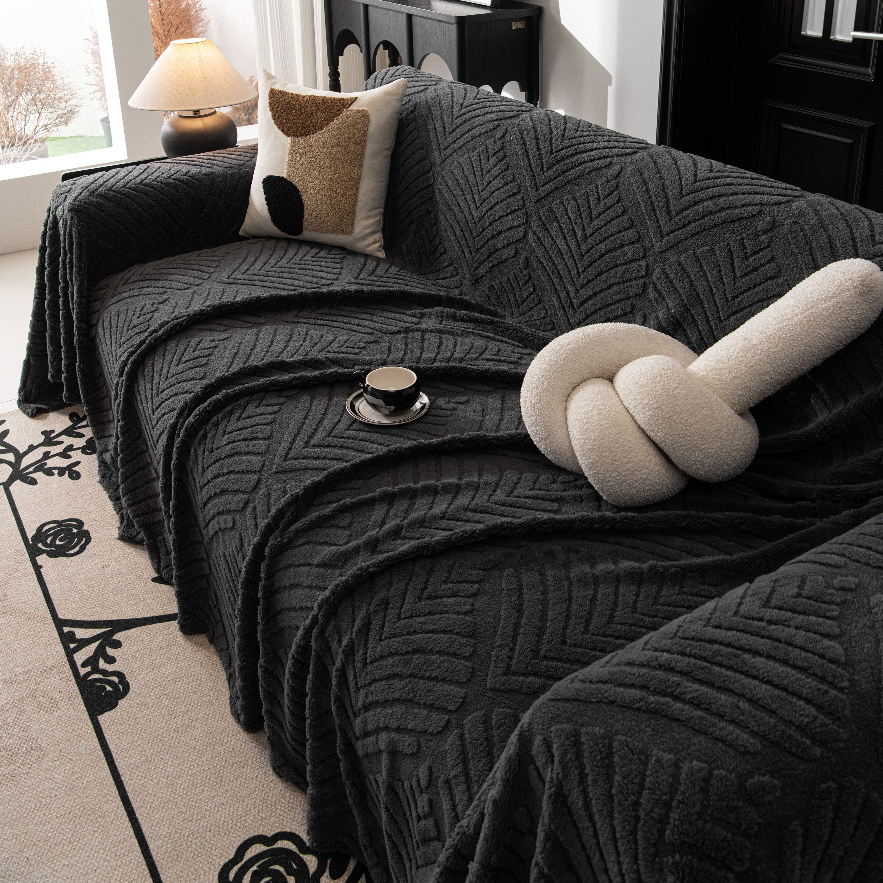 Winter Soft Plush Fleece Sofa Blanket Leaves Jacquard Couch Covers For Couches