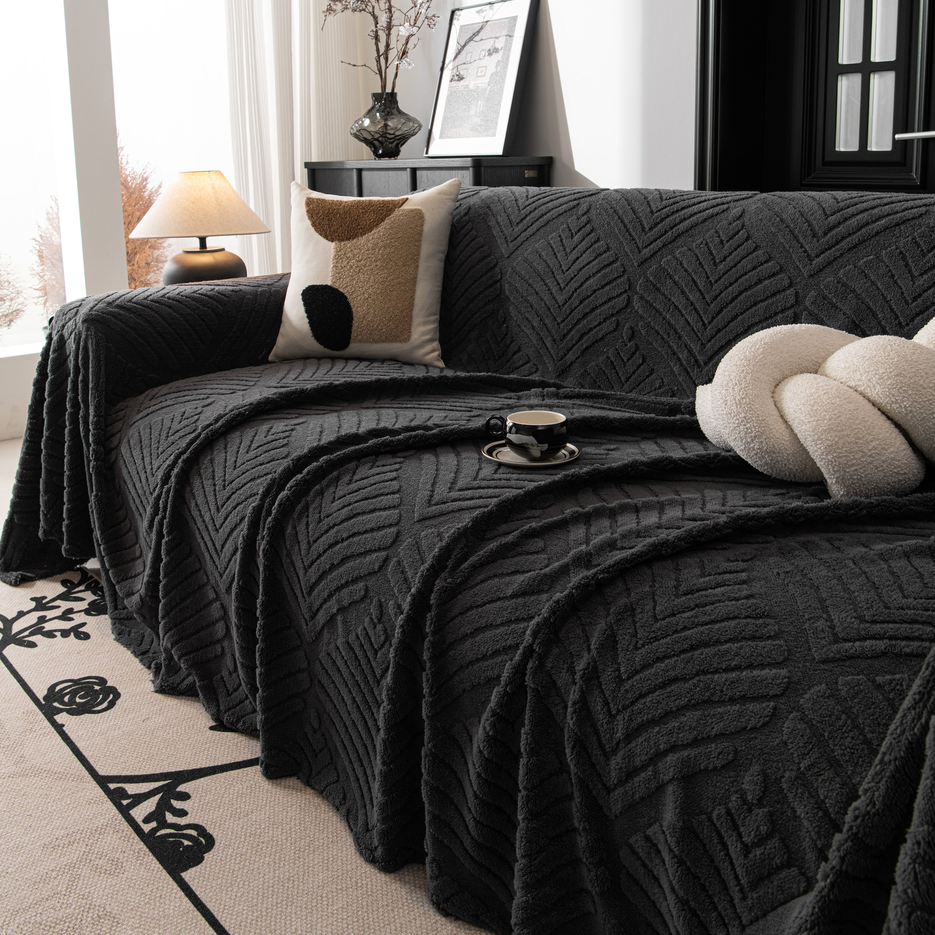 Winter Soft Plush Fleece Sofa Blanket Leaves Jacquard Couch Covers For Couches