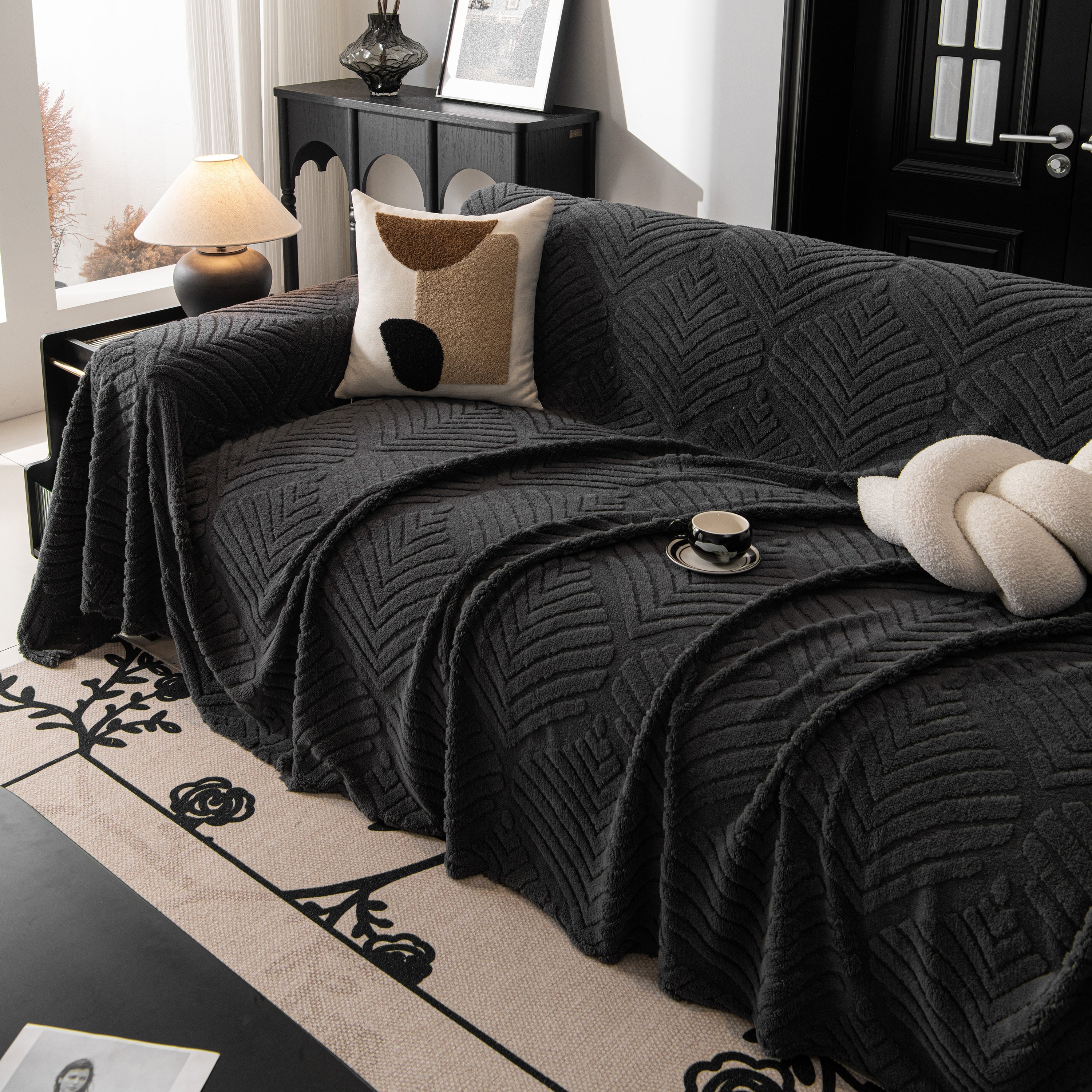 Winter Soft Plush Fleece Sofa Blanket Leaves Jacquard Couch Covers For Couches
