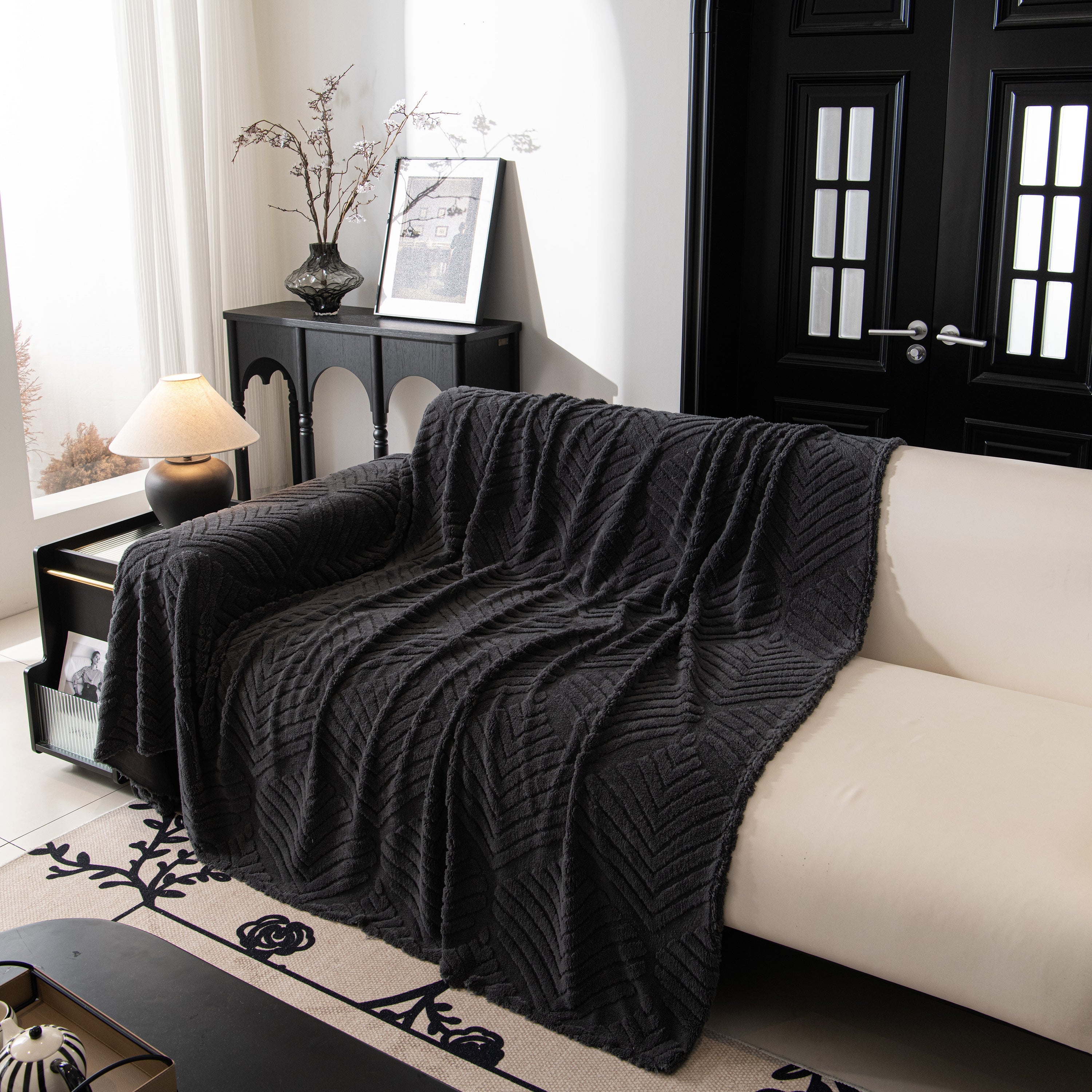 Winter Soft Plush Fleece Sofa Blanket Leaves Jacquard Couch Covers For Couches