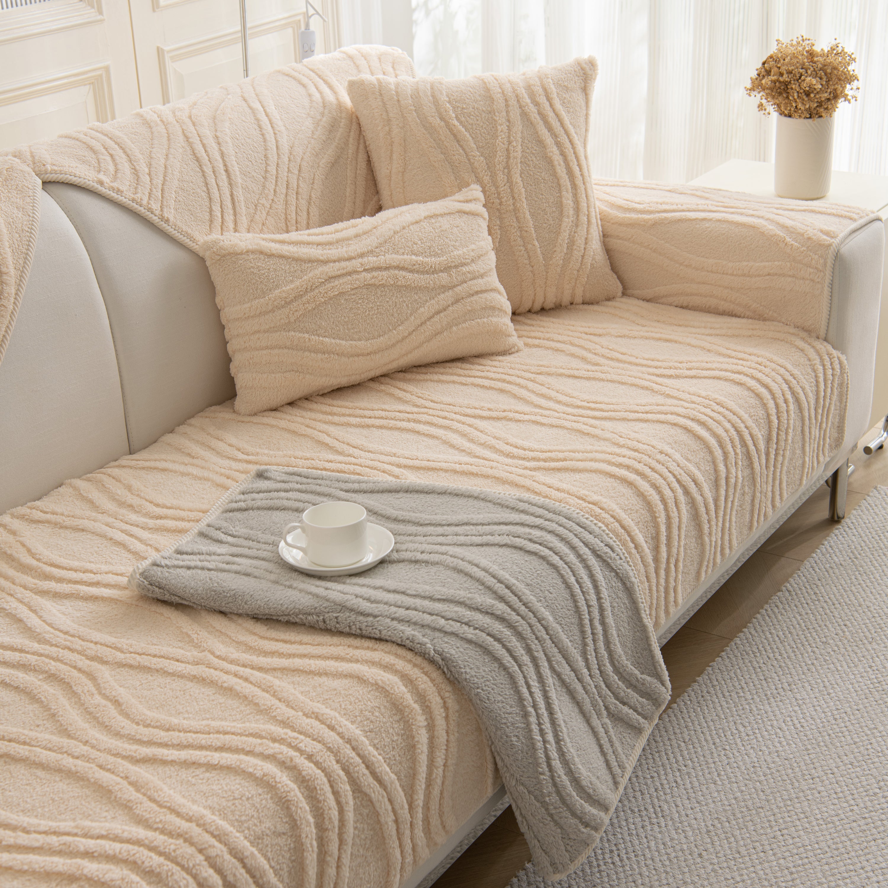 Winter Thickened Non-slip Blanket, Three-dimensional Embossed Cotton Velvet Sofa Cover