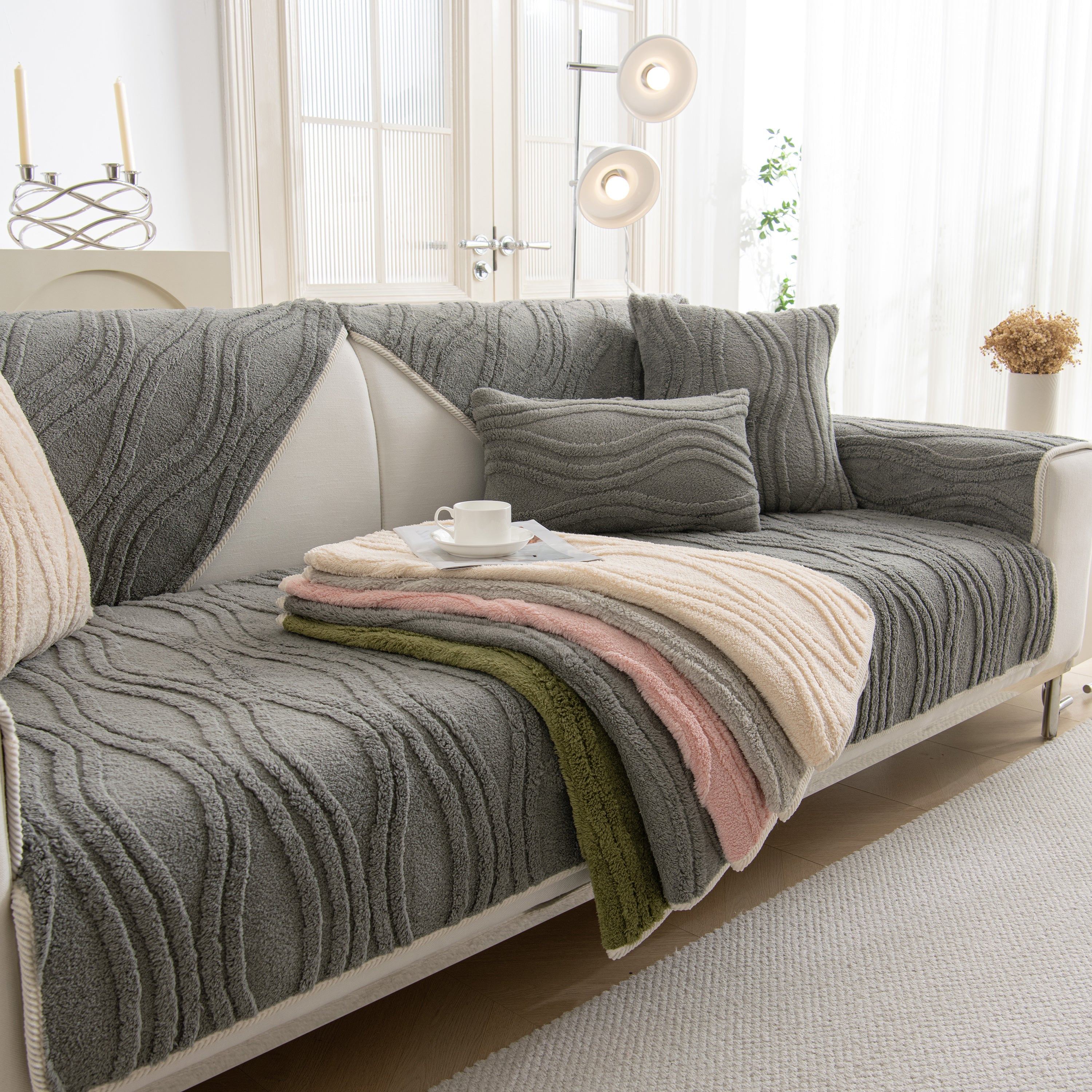 Winter Thickened Non-slip Blanket, Three-dimensional Embossed Cotton Velvet Sofa Cover