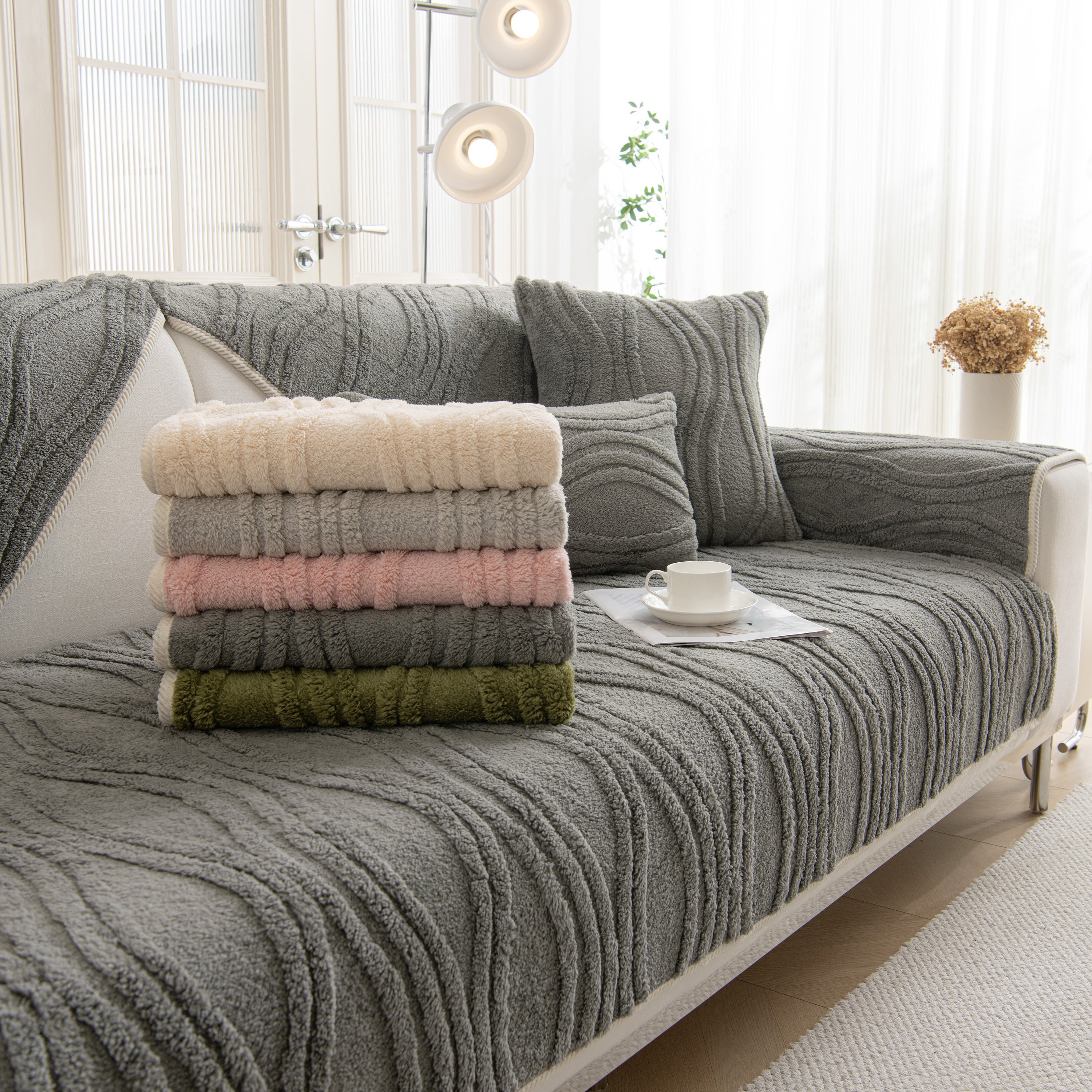 Winter Thickened Non-slip Blanket, Three-dimensional Embossed Cotton Velvet Sofa Cover