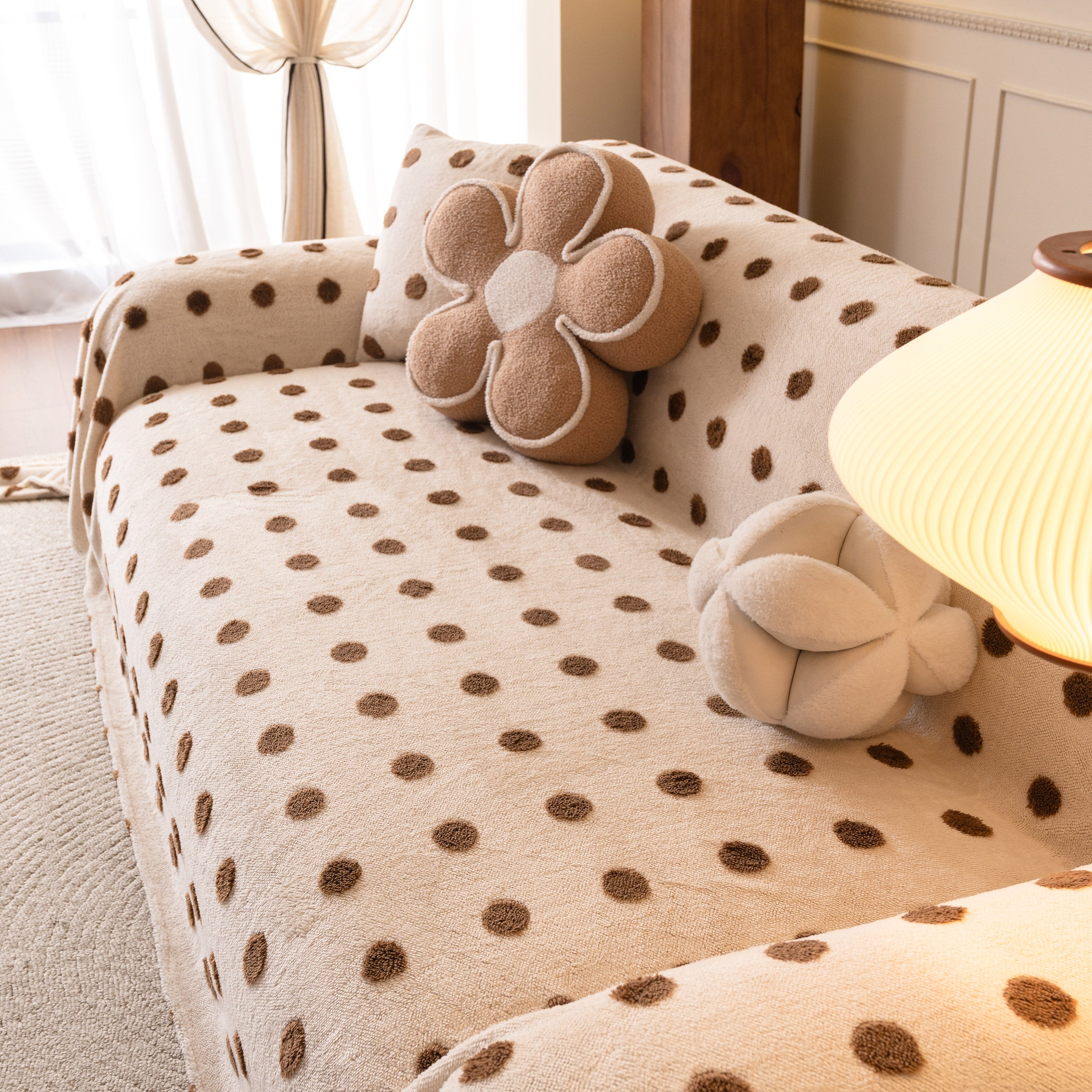 Plush Fleece Sofa Cover Throw, Soft Textured Polka Dot Couch Protector Blanket For Pets