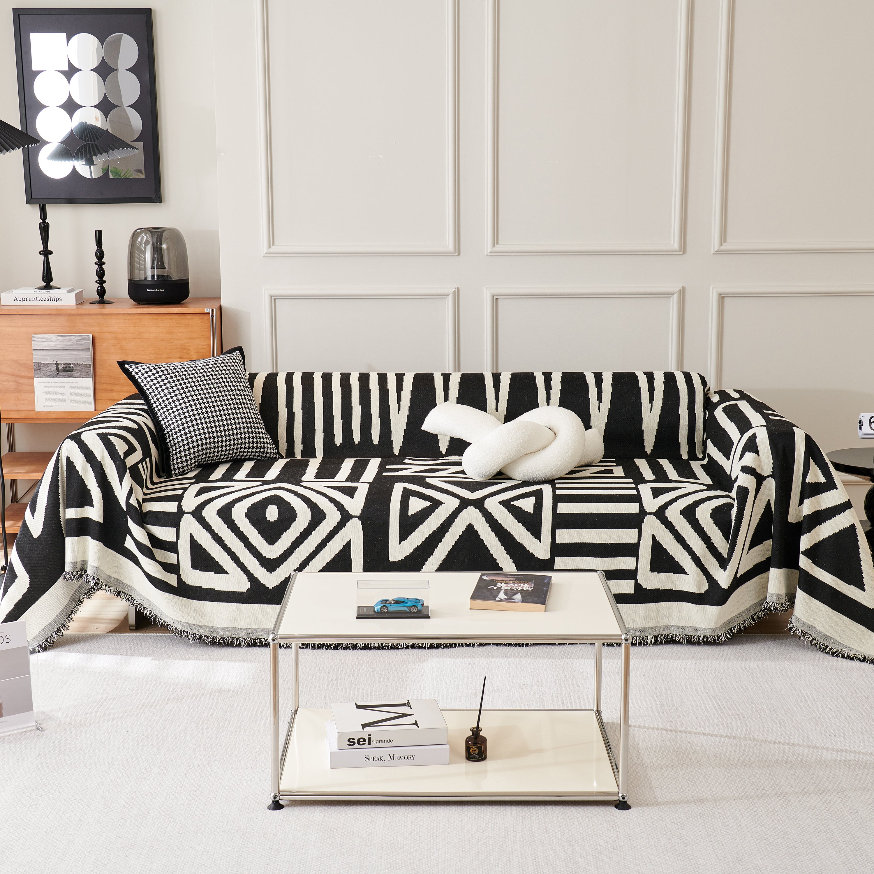 Chenille Geometric Sofa Throw Blanket, Boho Washable Furniture Throw Covers For Sofa