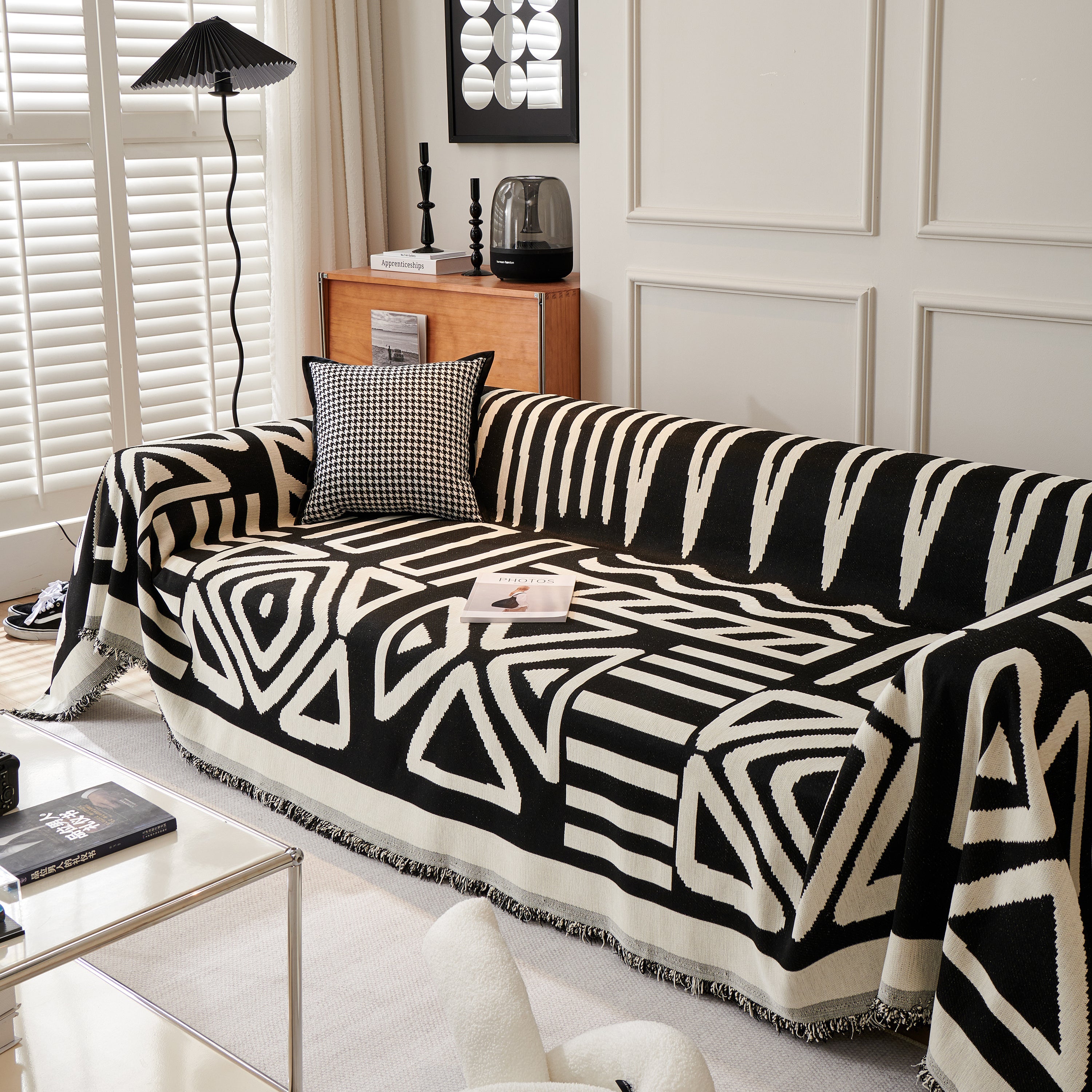 Chenille Geometric Sofa Throw Blanket, Boho Washable Furniture Throw Covers For Sofa