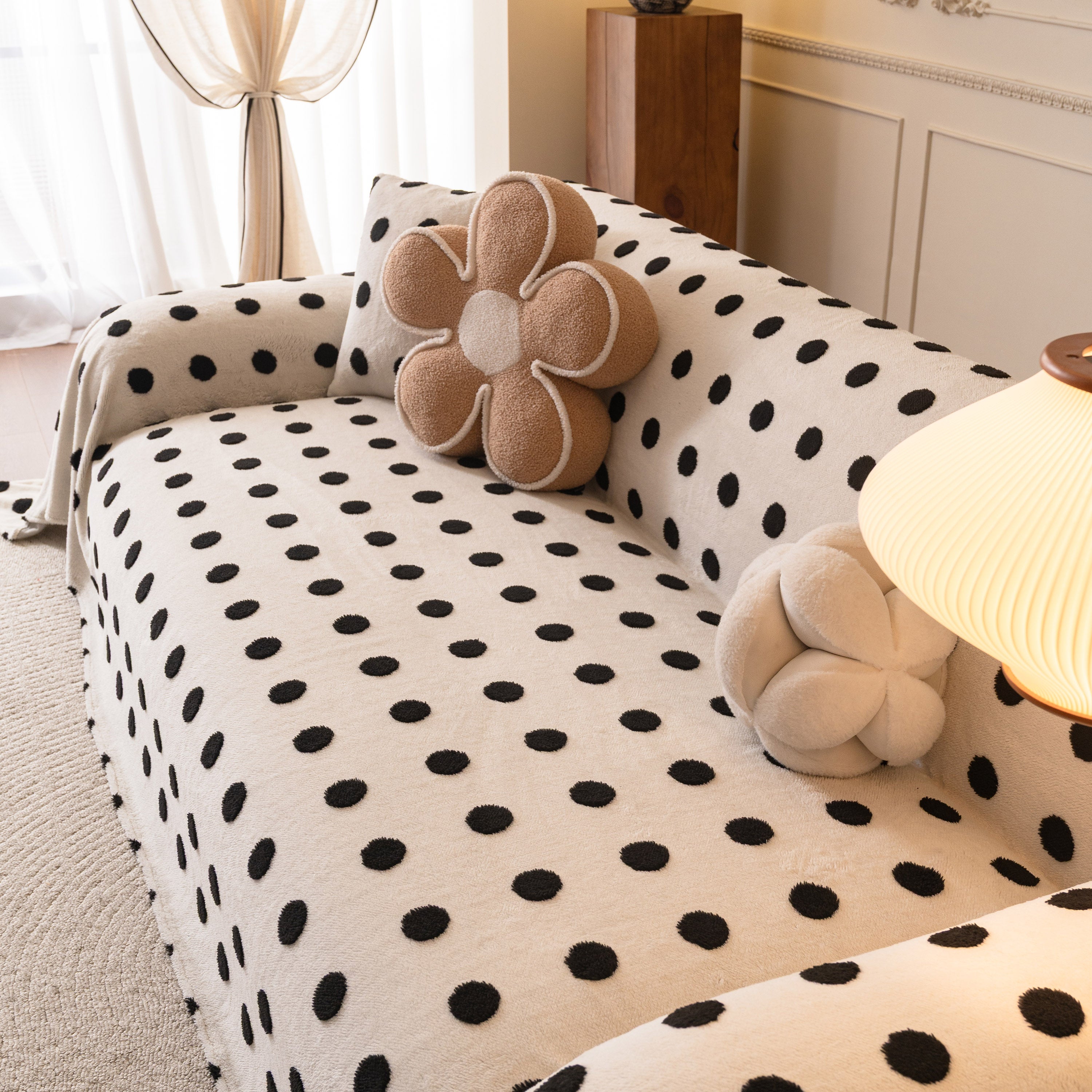 Plush Fleece Sofa Cover Throw, Soft Textured Polka Dot Couch Protector Blanket For Pets