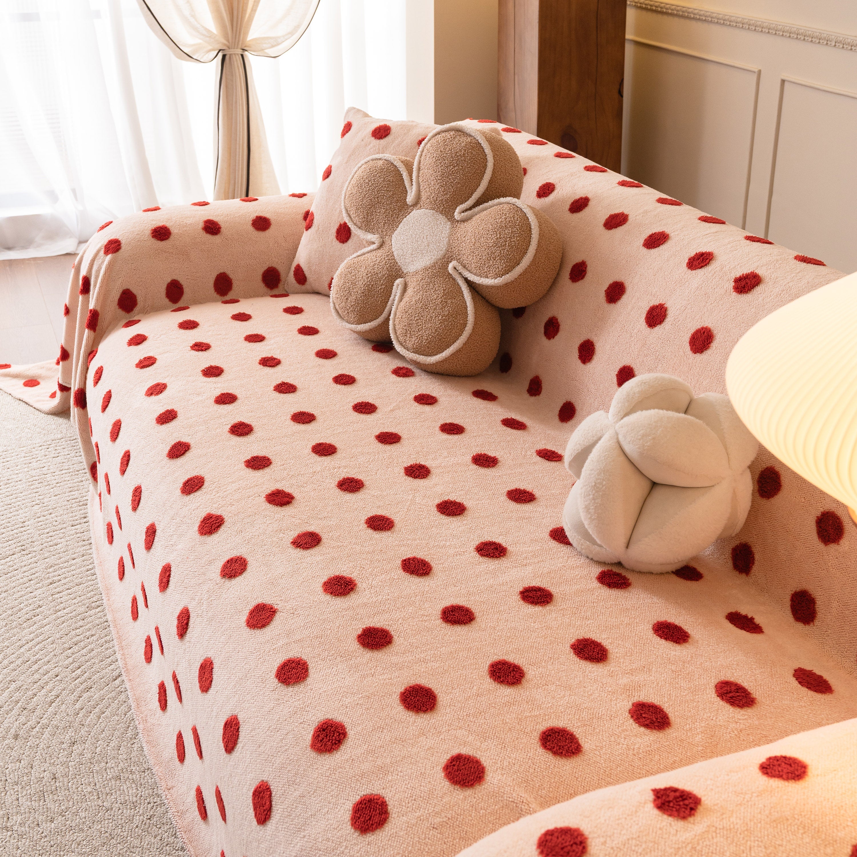 Plush Fleece Sofa Cover Throw, Soft Textured Polka Dot Couch Protector Blanket For Pets