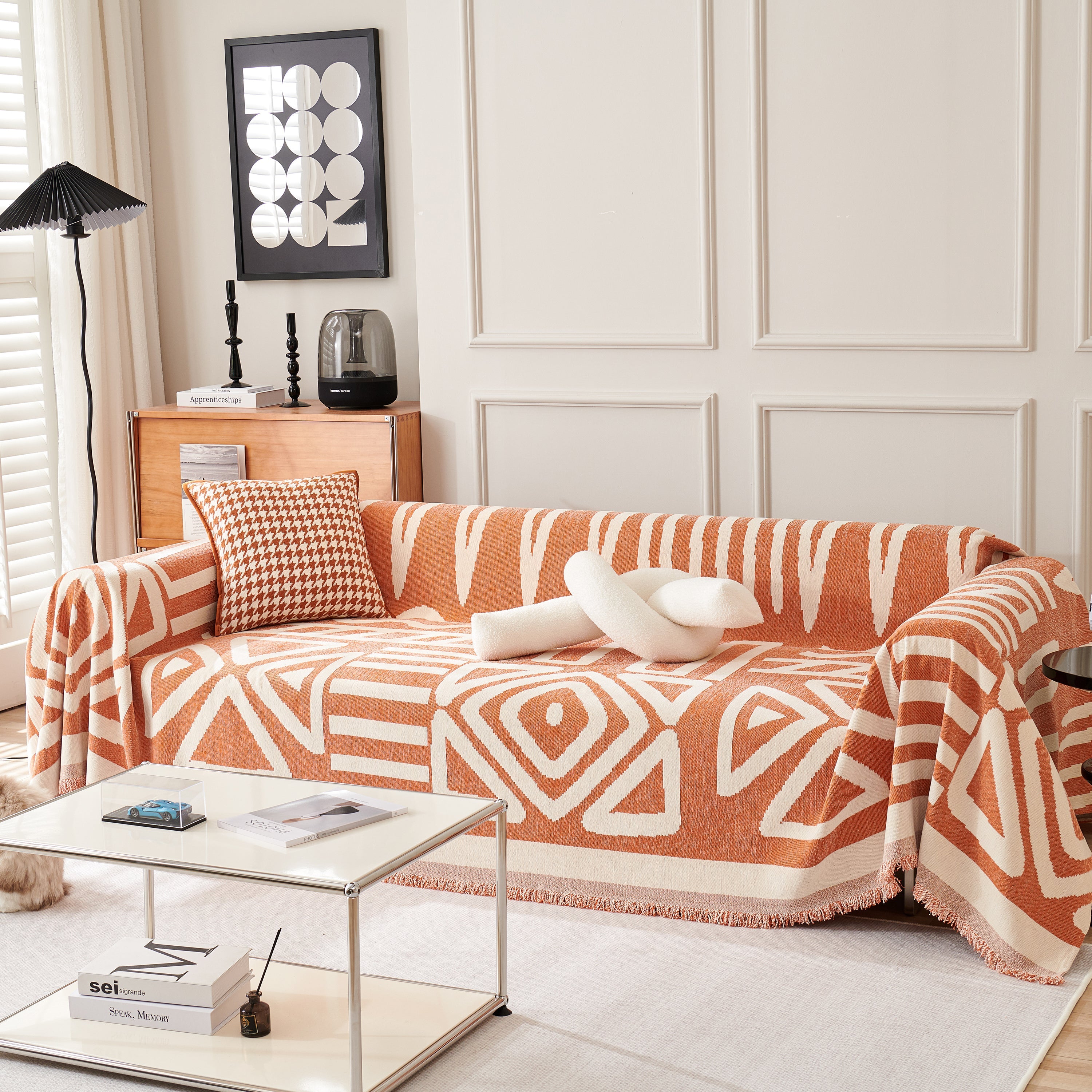Chenille Geometric Sofa Throw Blanket, Boho Washable Furniture Throw Covers For Sofa