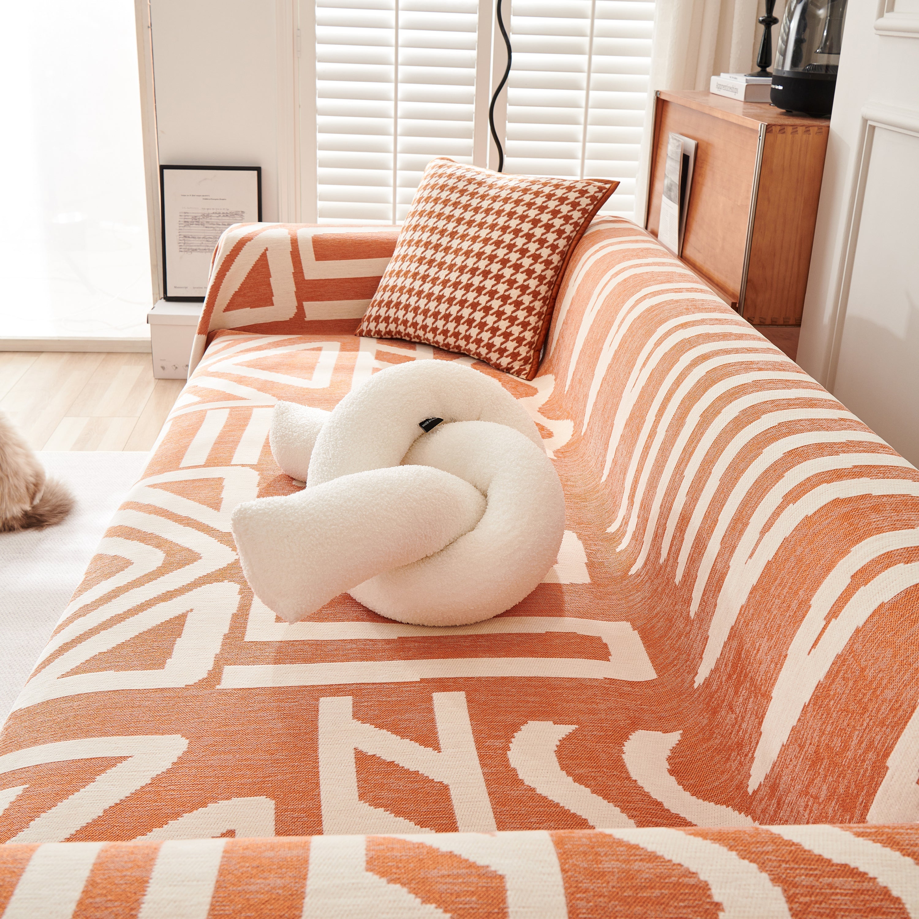 Chenille Geometric Sofa Throw Blanket, Boho Washable Furniture Throw Covers For Sofa