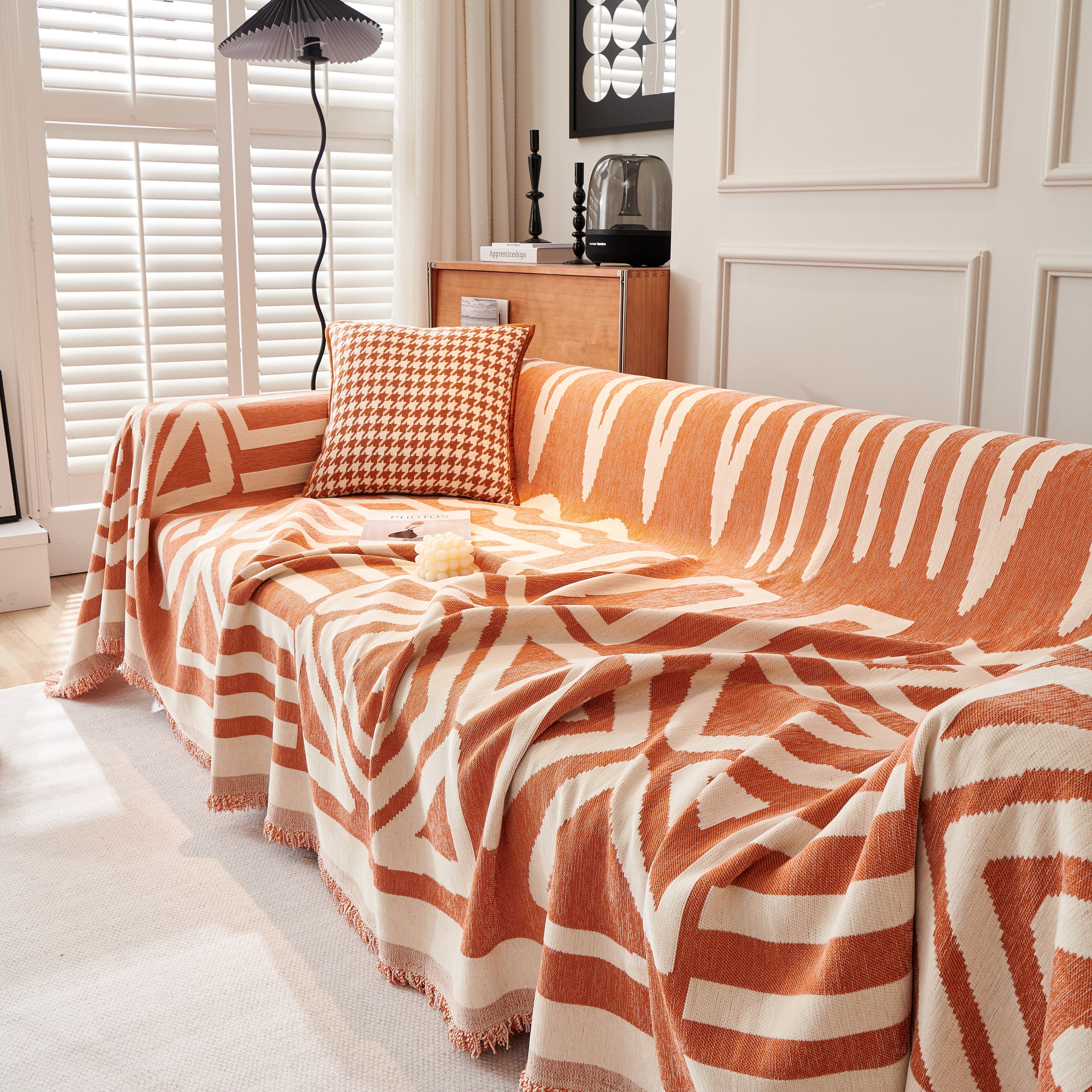 Chenille Geometric Sofa Throw Blanket, Boho Washable Furniture Throw Covers For Sofa