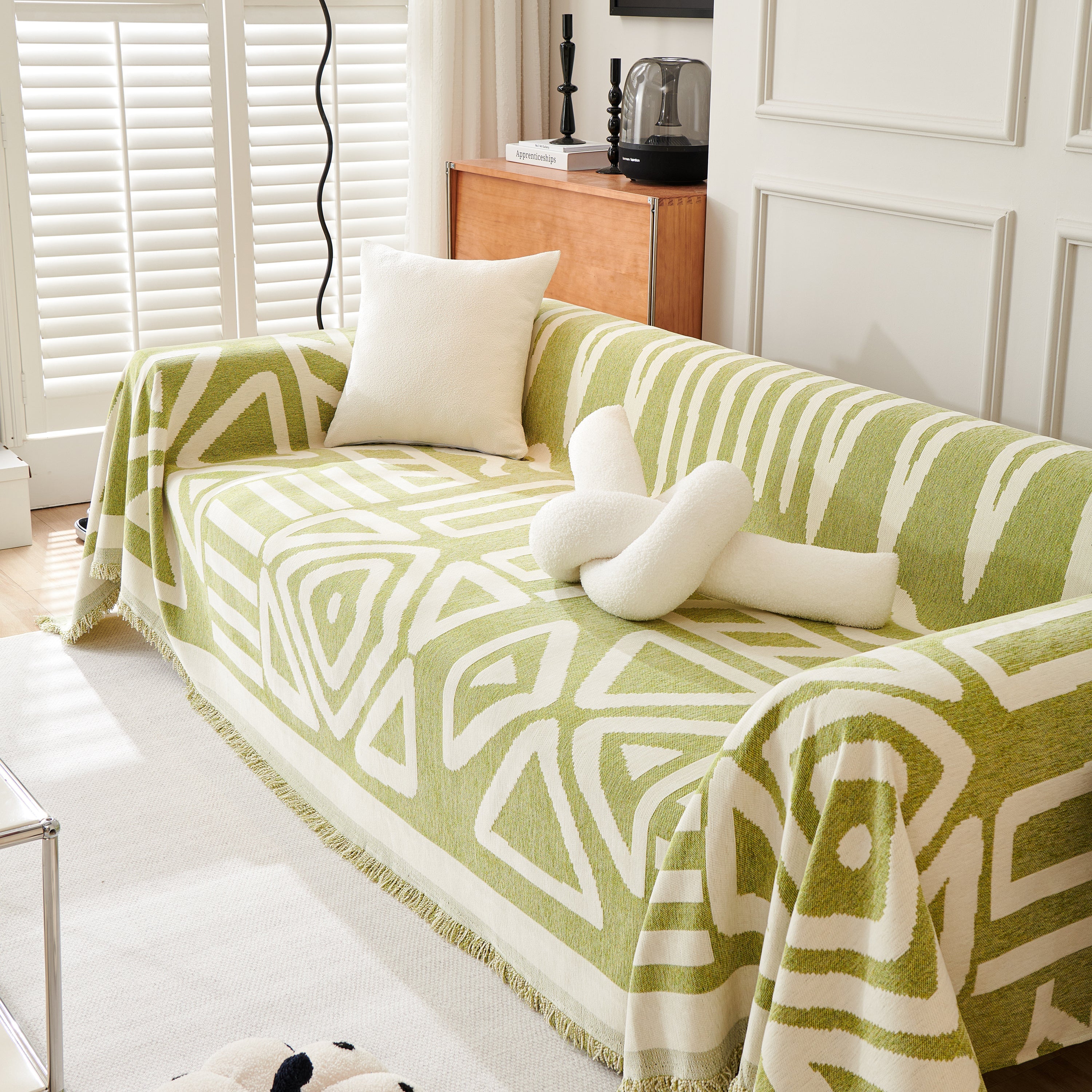 Chenille Geometric Sofa Throw Blanket, Boho Washable Furniture Throw Covers For Sofa