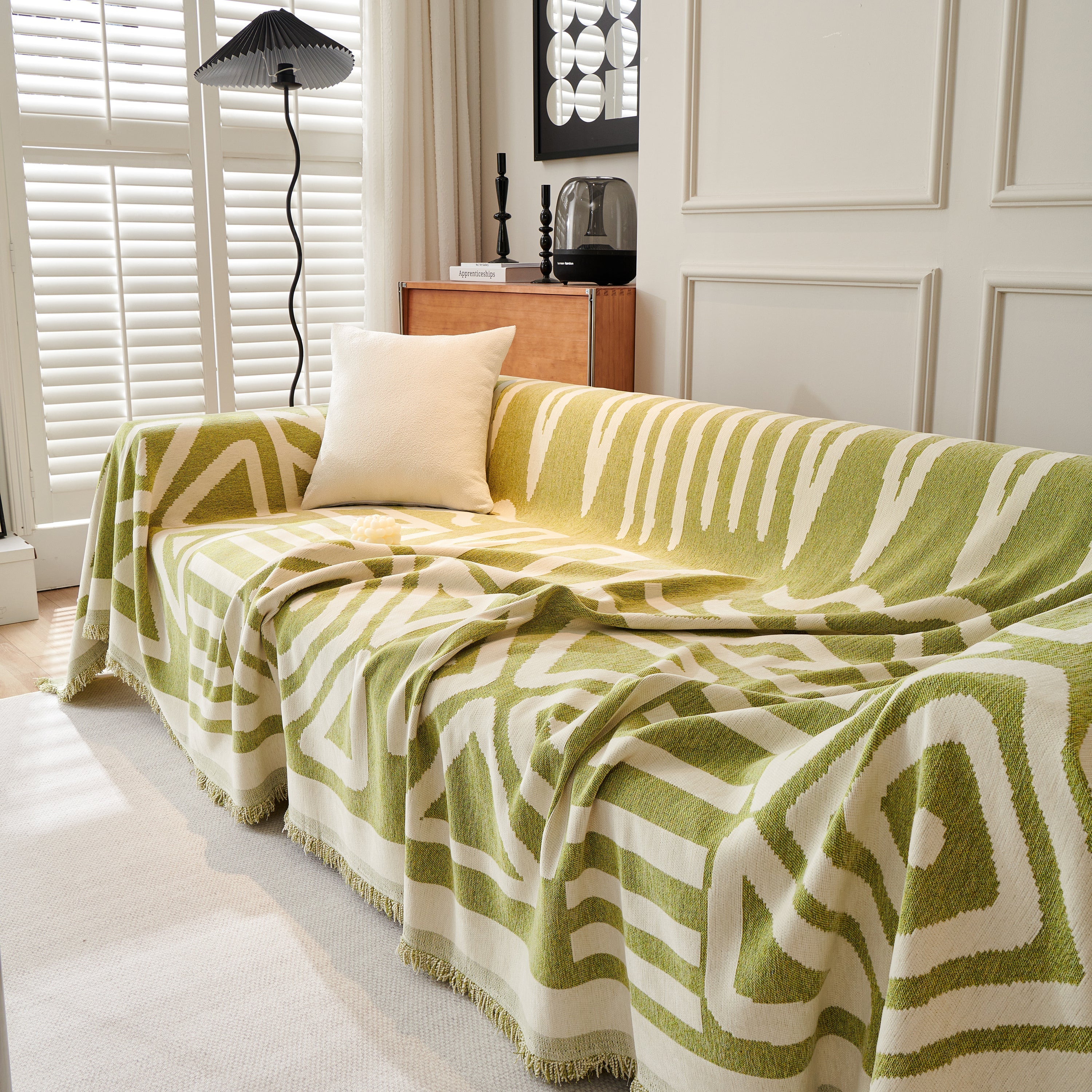 Chenille Geometric Sofa Throw Blanket, Boho Washable Furniture Throw Covers For Sofa