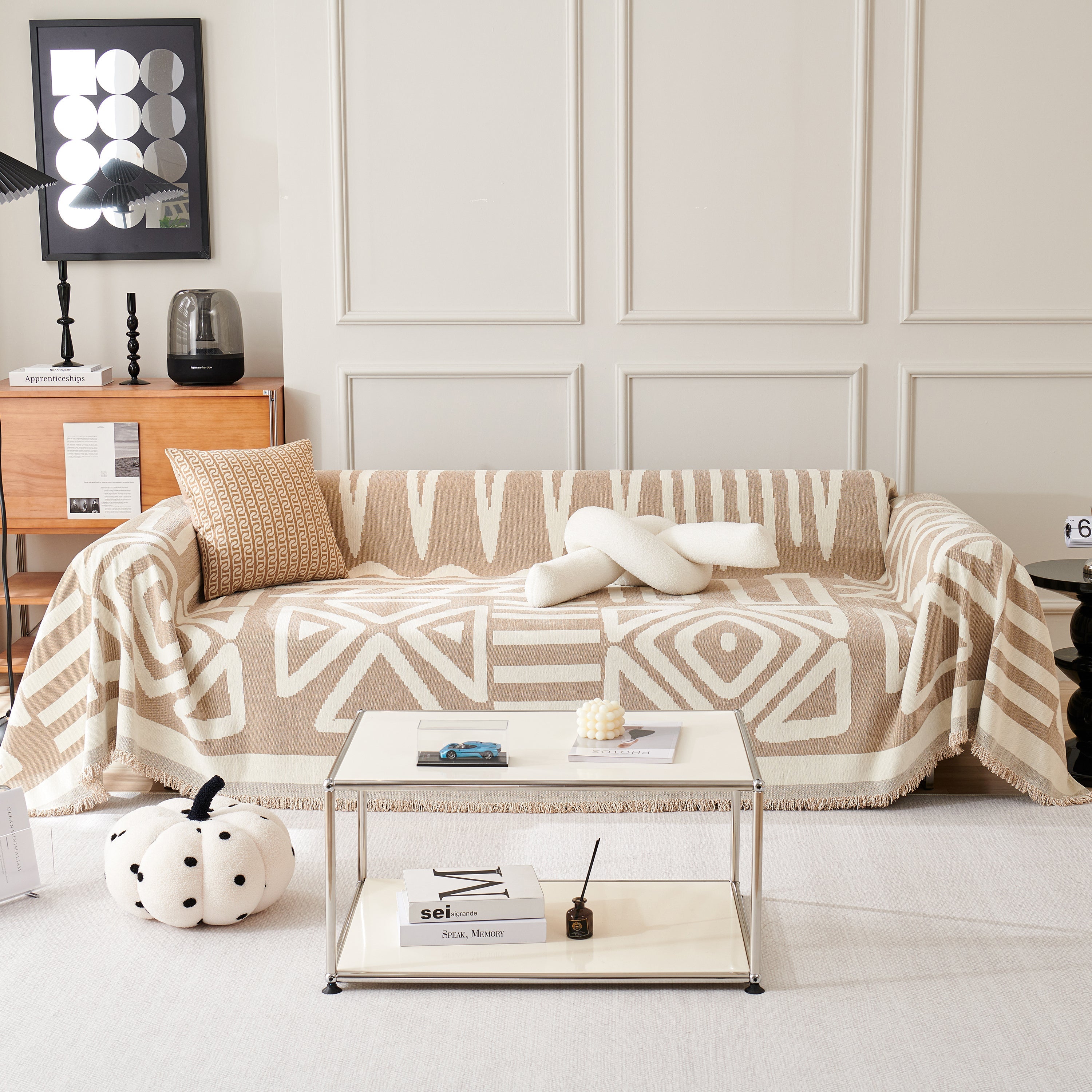 Chenille Geometric Sofa Throw Blanket, Boho Washable Furniture Throw Covers For Sofa