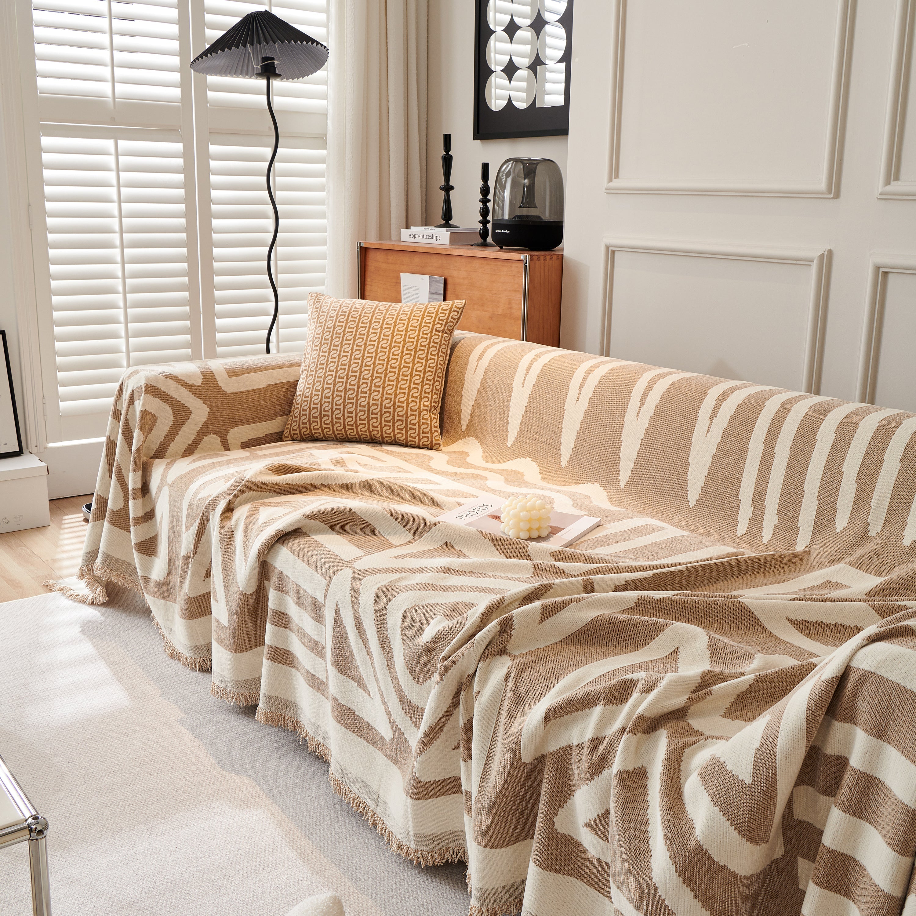 Chenille Geometric Sofa Throw Blanket, Boho Washable Furniture Throw Covers For Sofa