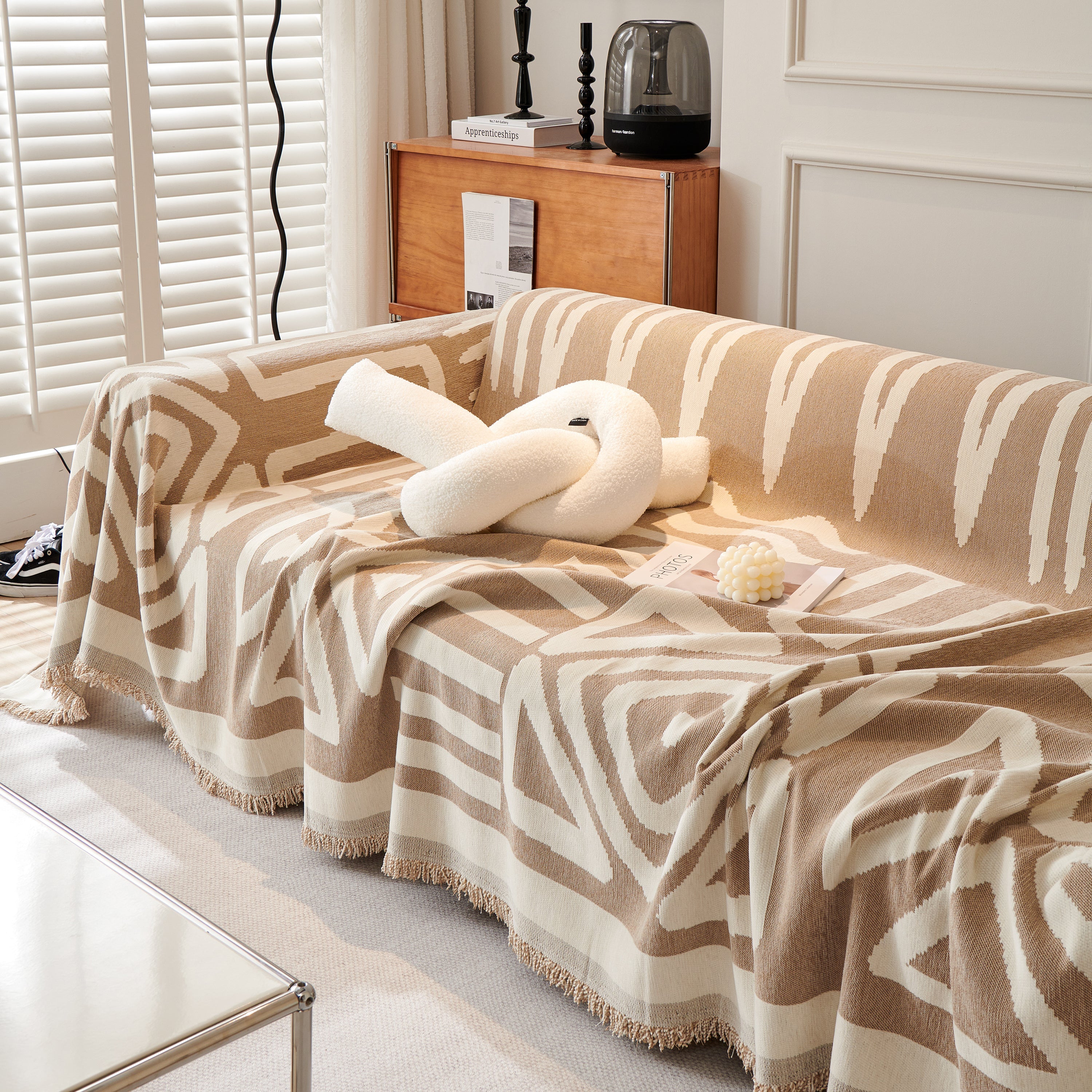 Chenille Geometric Sofa Throw Blanket, Boho Washable Furniture Throw Covers For Sofa