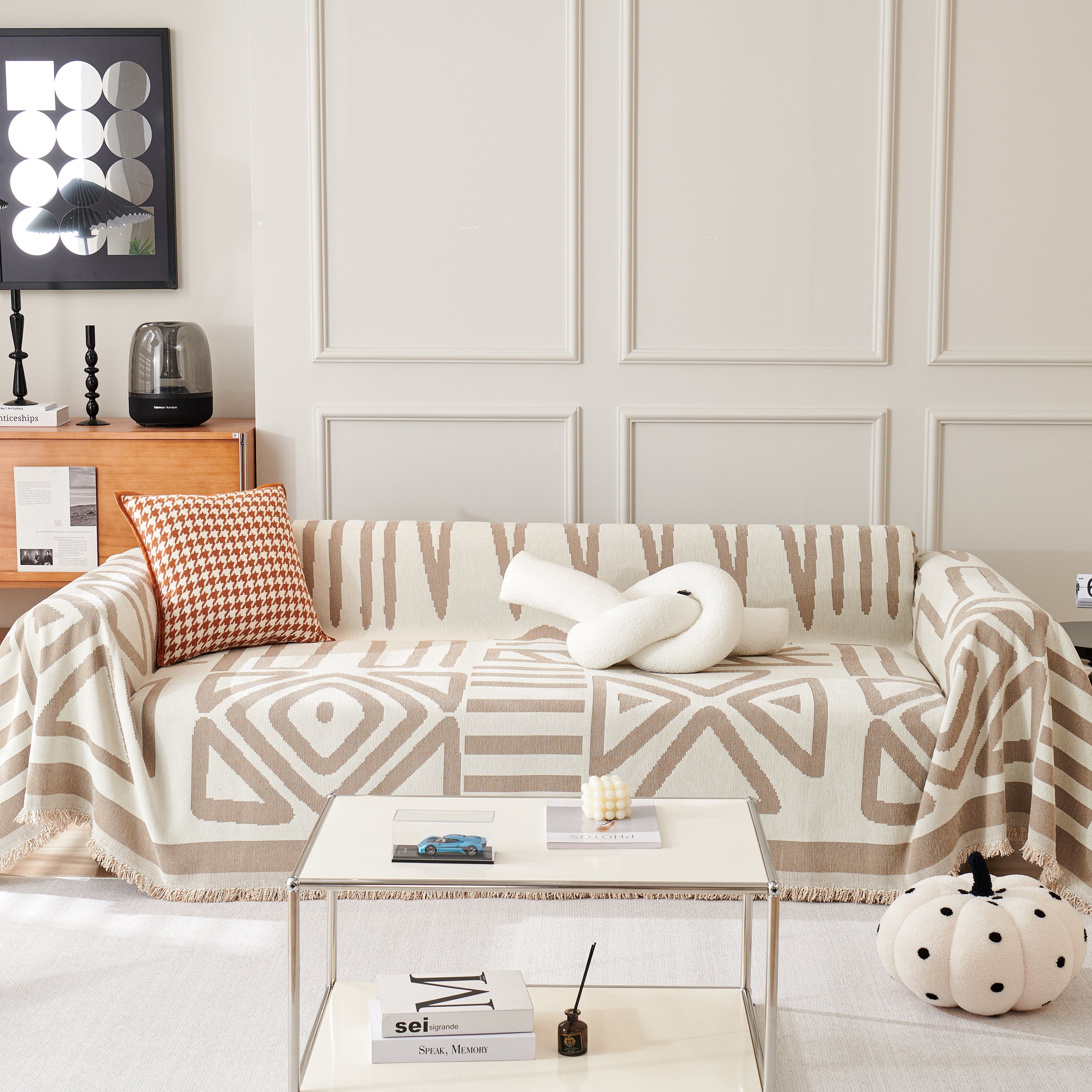 Chenille Geometric Sofa Throw Blanket, Boho Washable Furniture Throw Covers For Sofa