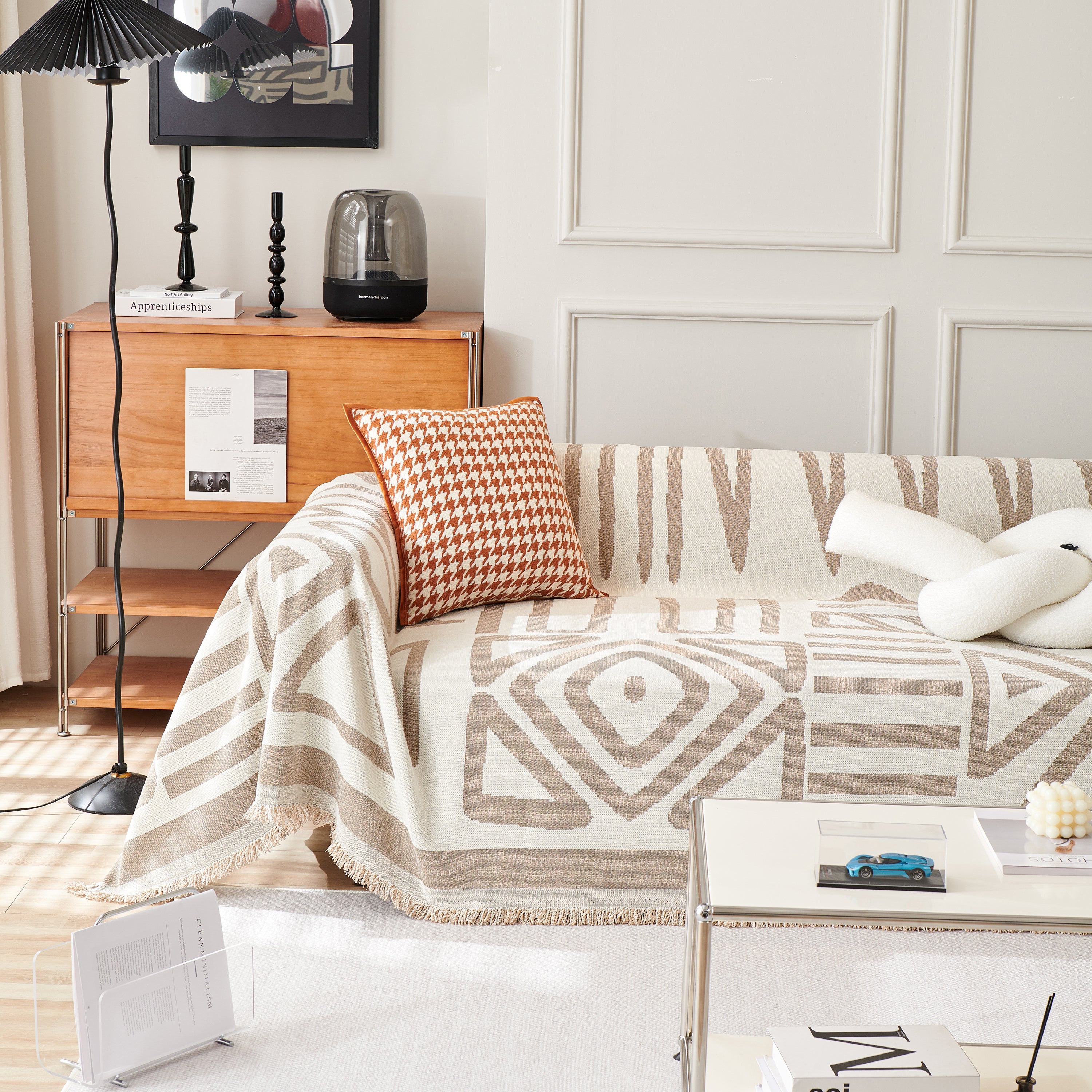 Chenille Geometric Sofa Throw Blanket, Boho Washable Furniture Throw Covers For Sofa