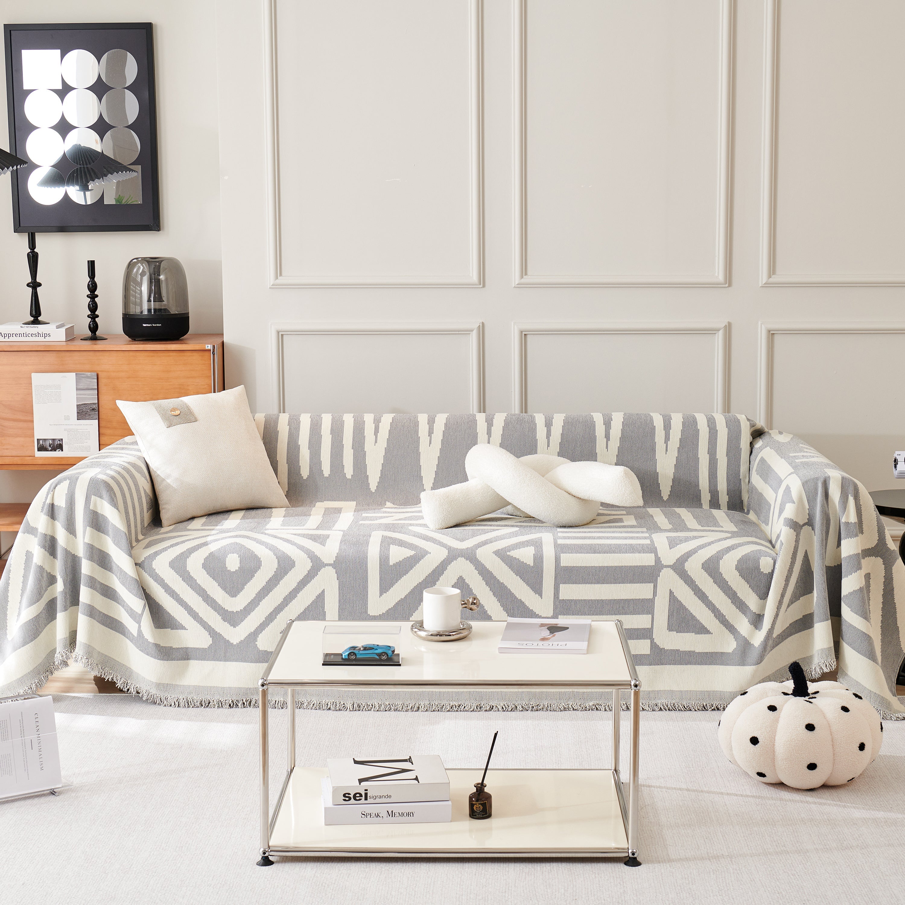 Chenille Geometric Sofa Throw Blanket, Boho Washable Furniture Throw Covers For Sofa