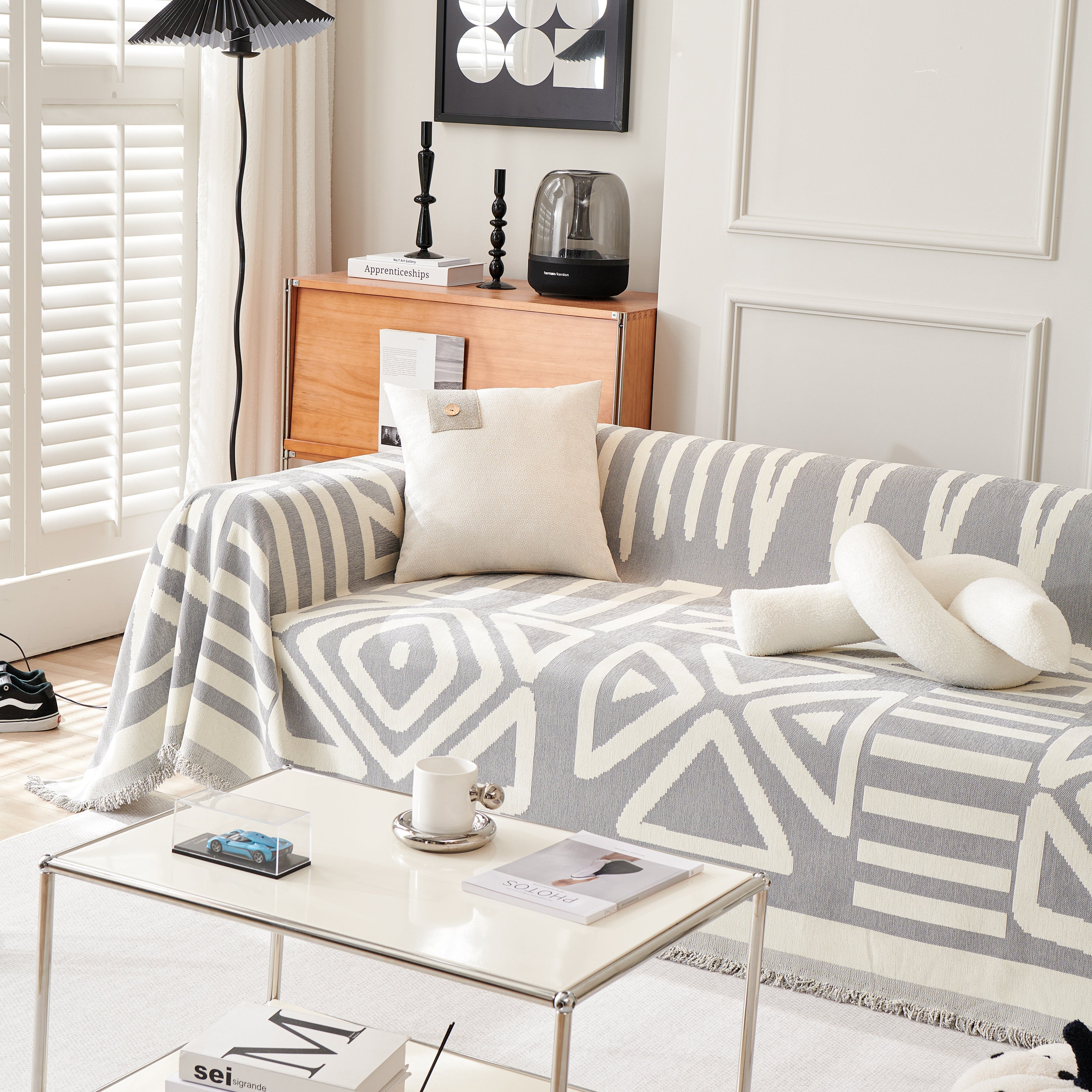 Chenille Geometric Sofa Throw Blanket, Boho Washable Furniture Throw Covers For Sofa