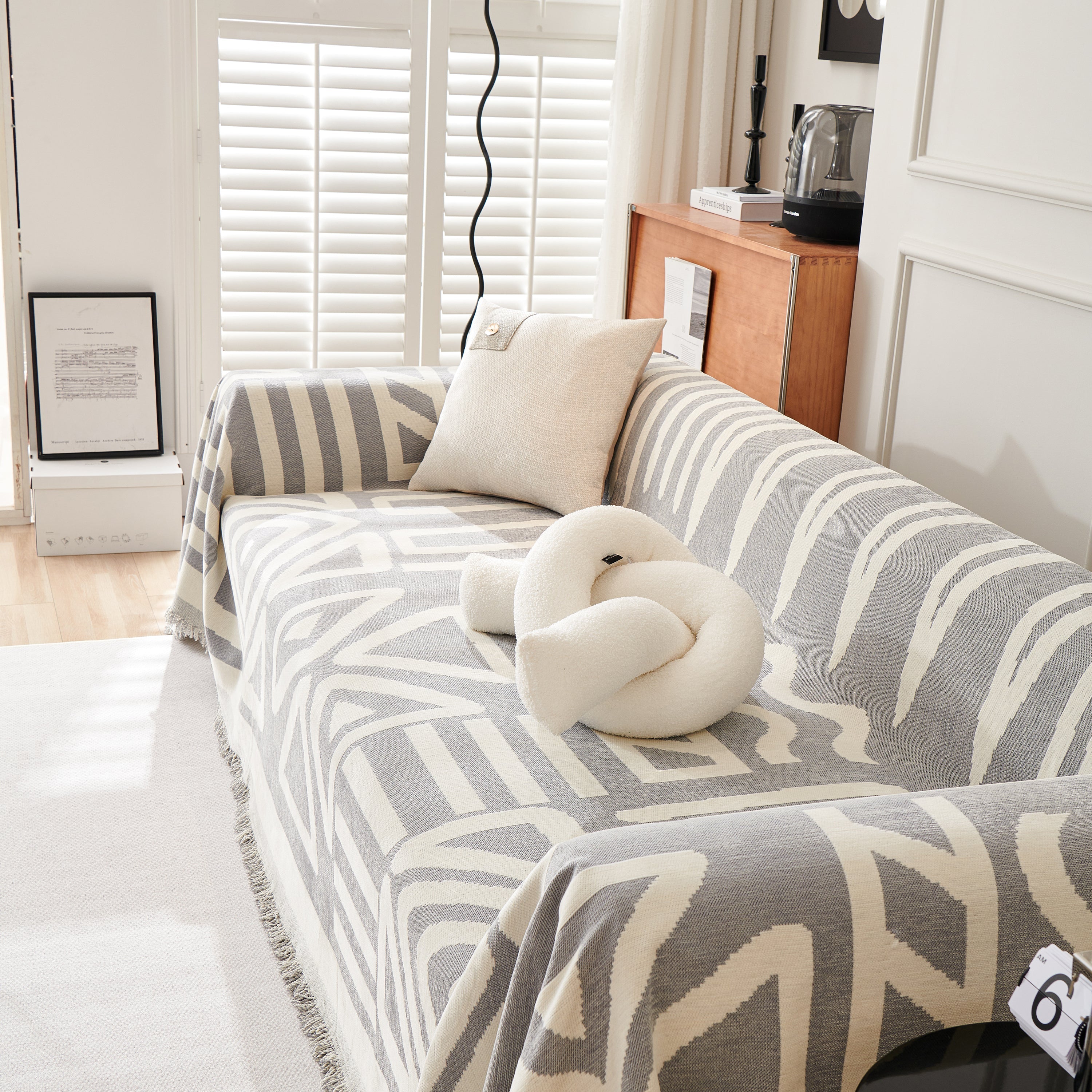 Chenille Geometric Sofa Throw Blanket, Boho Washable Furniture Throw Covers For Sofa