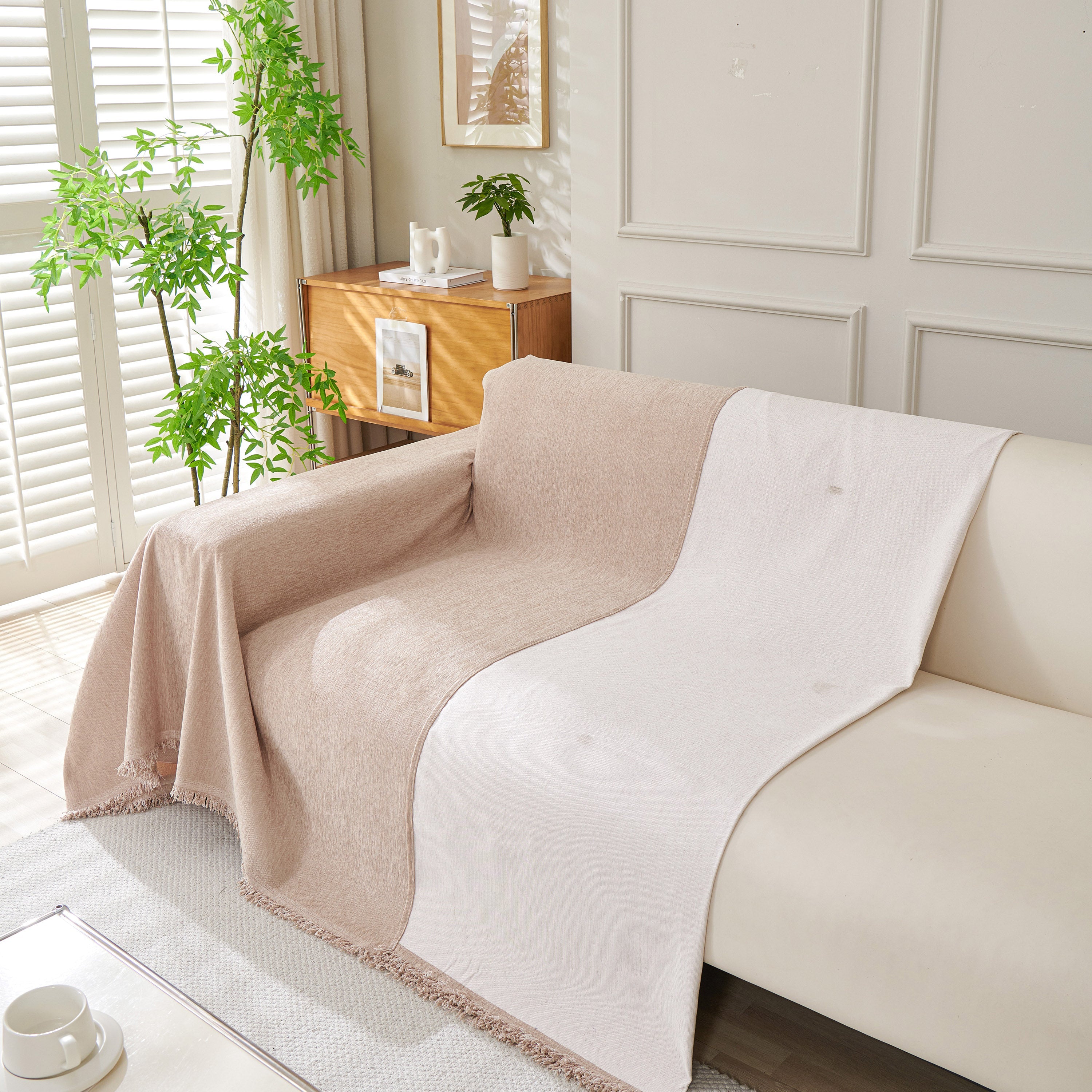 Solid Color Chenille Sofa Throw Blanket, Modern Decor Soft Couch Cover With Fringes