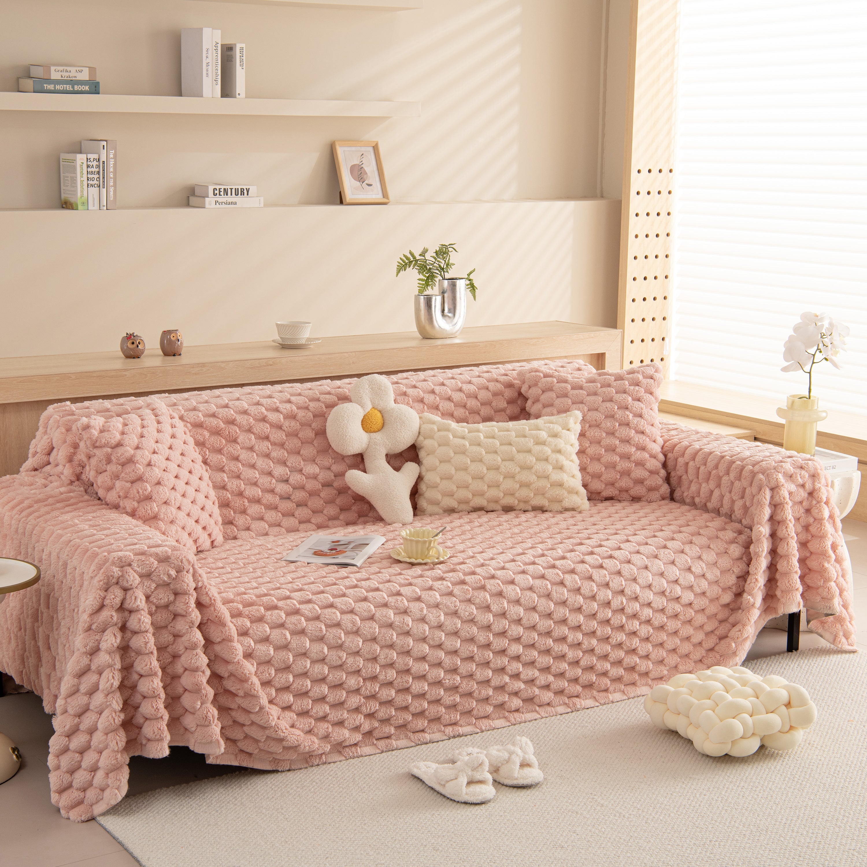 Thick Plush Faux Fur Couch Cover Blanket Warm Fuzzy Blanket Couch Protector For Winter