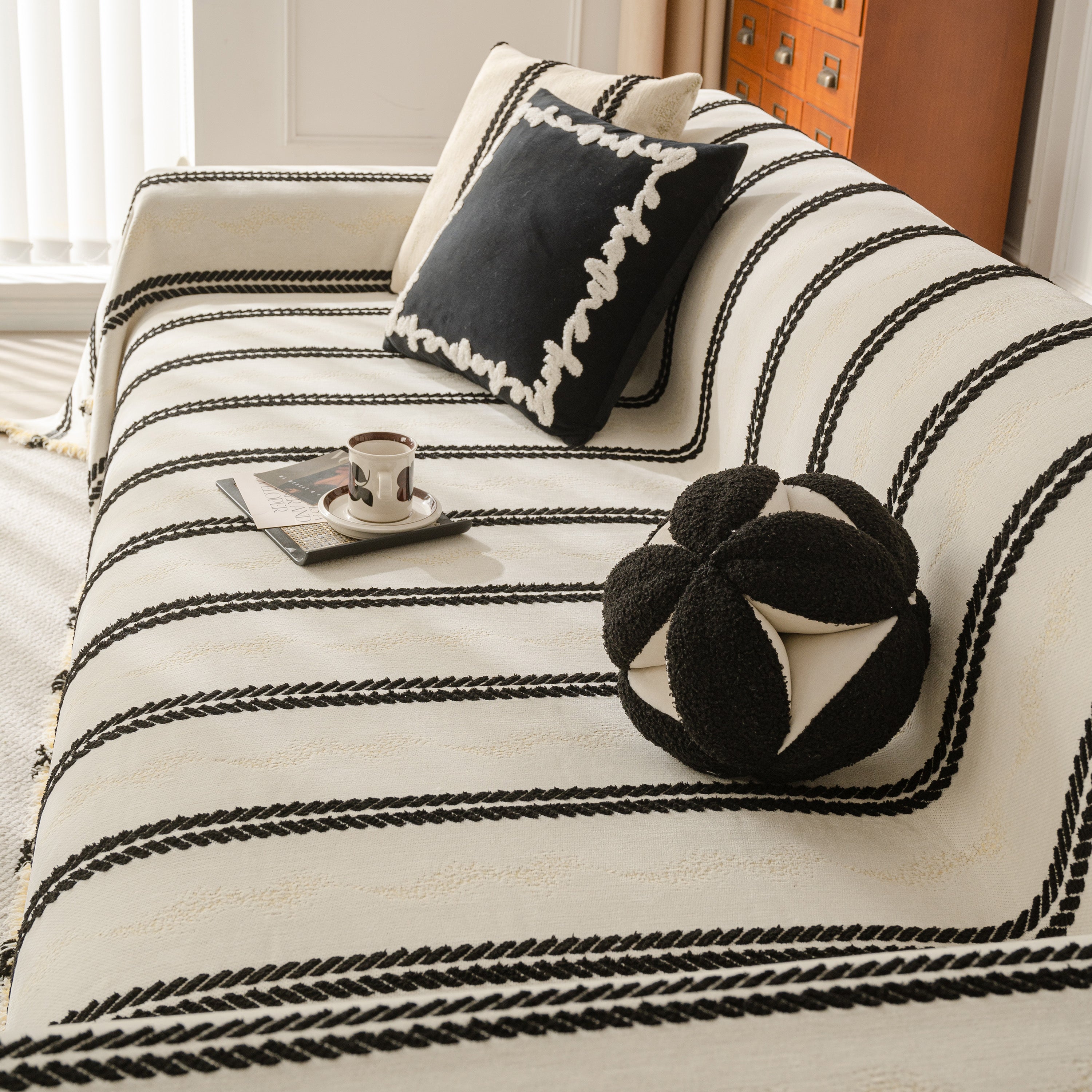 Boho Couch Throw Blanket With Textured Stripes, Sofa Cover For Living Room Decor