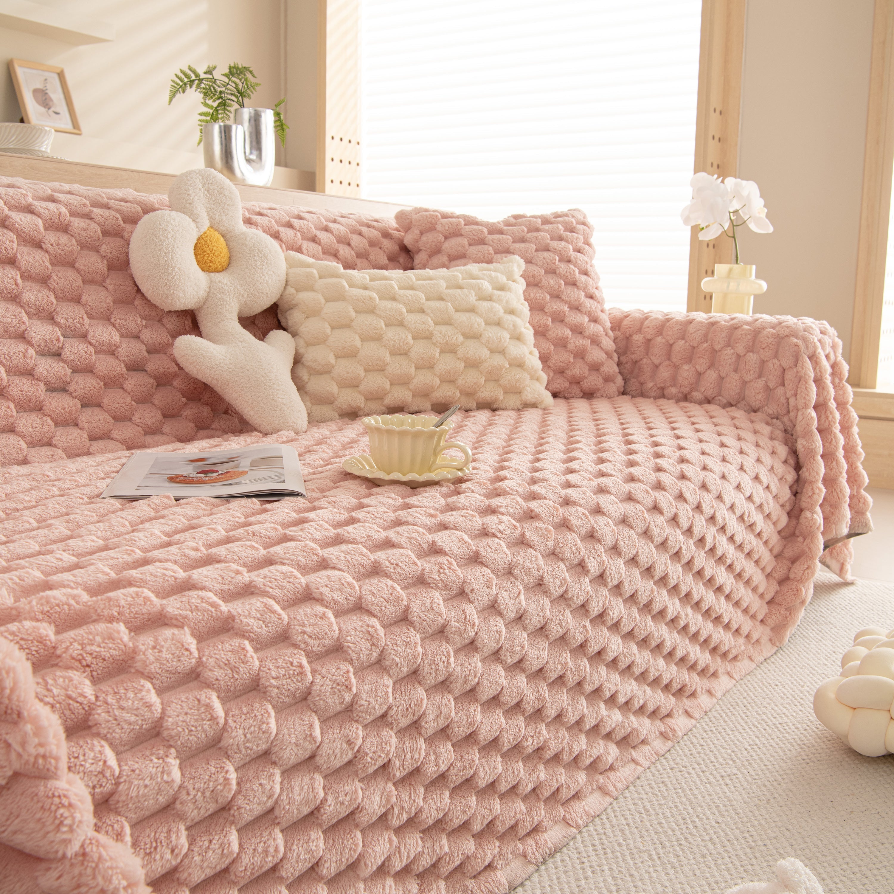 Thick Plush Faux Fur Couch Cover Blanket Warm Fuzzy Blanket Couch Protector For Winter
