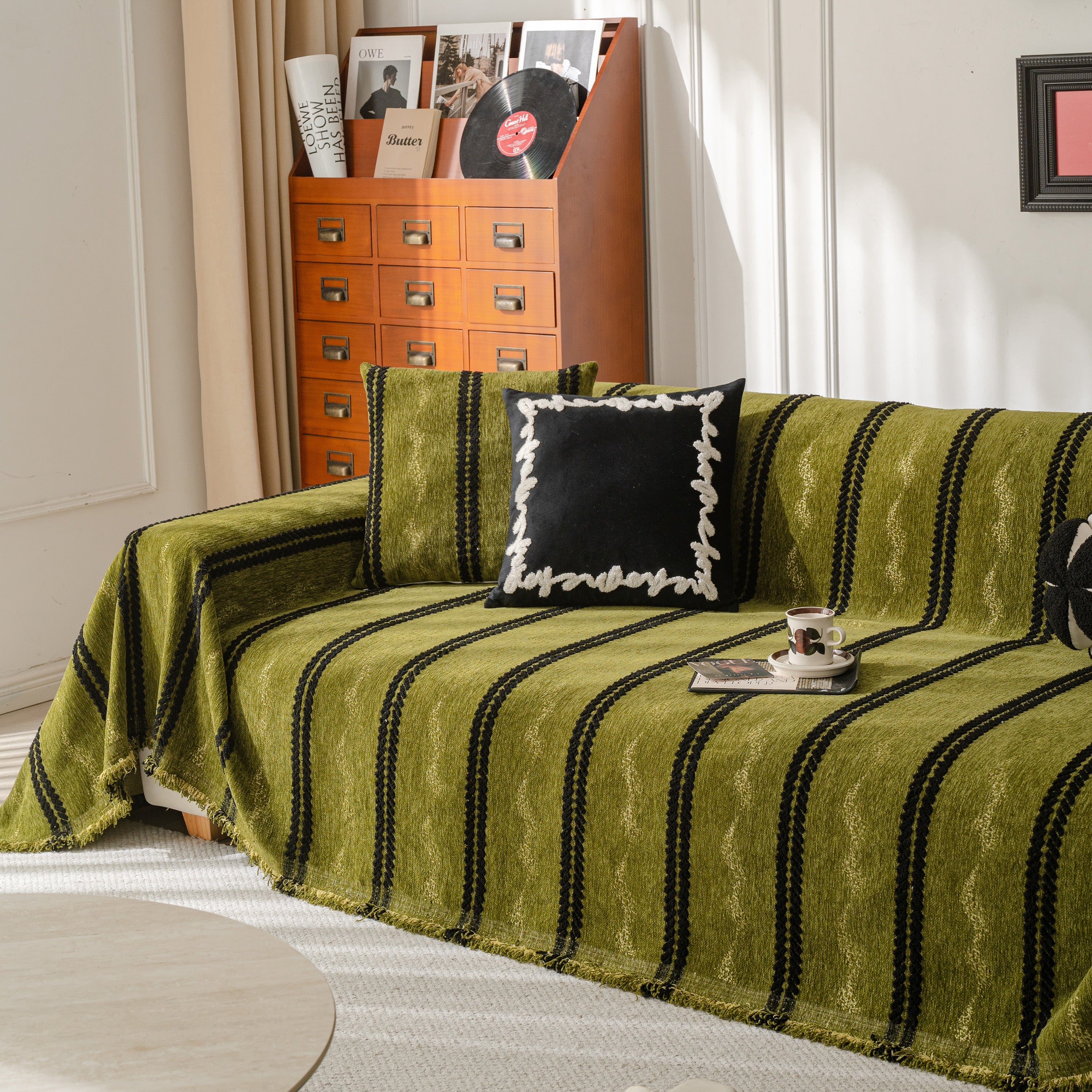 Boho Couch Throw Blanket With Textured Stripes, Sofa Cover For Living Room Decor