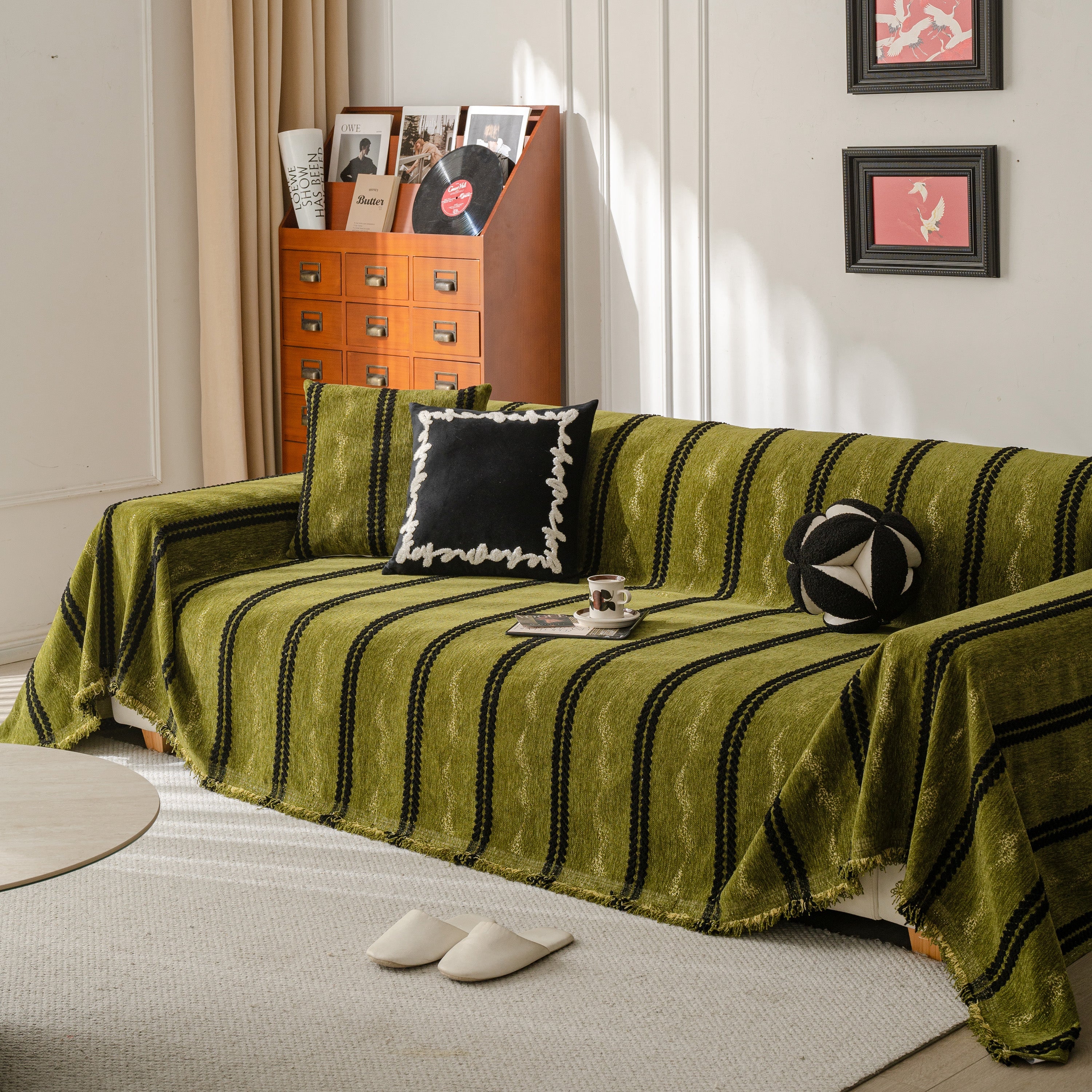 Boho Couch Throw Blanket With Textured Stripes, Sofa Cover For Living Room Decor