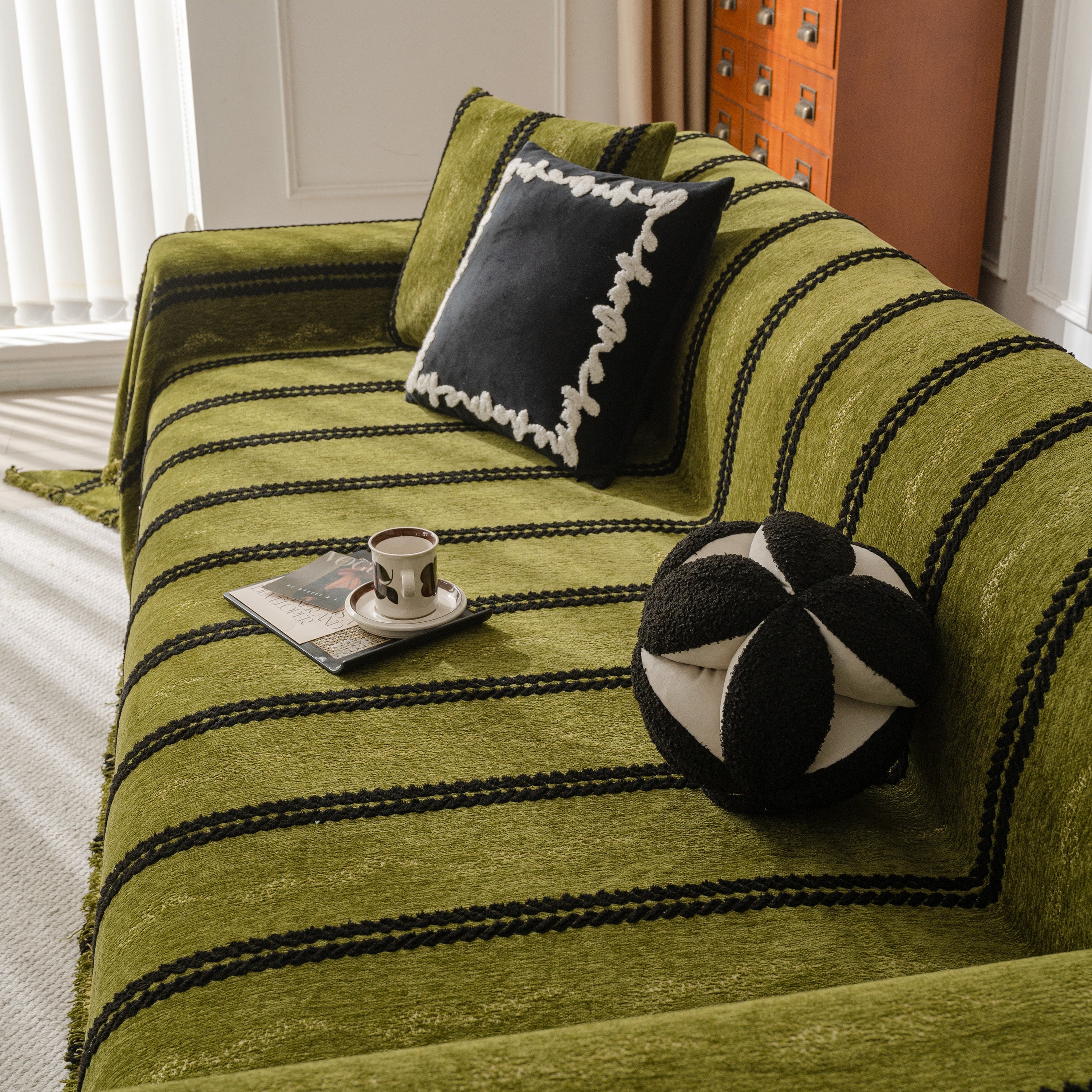 Boho Couch Throw Blanket With Textured Stripes, Sofa Cover For Living Room Decor