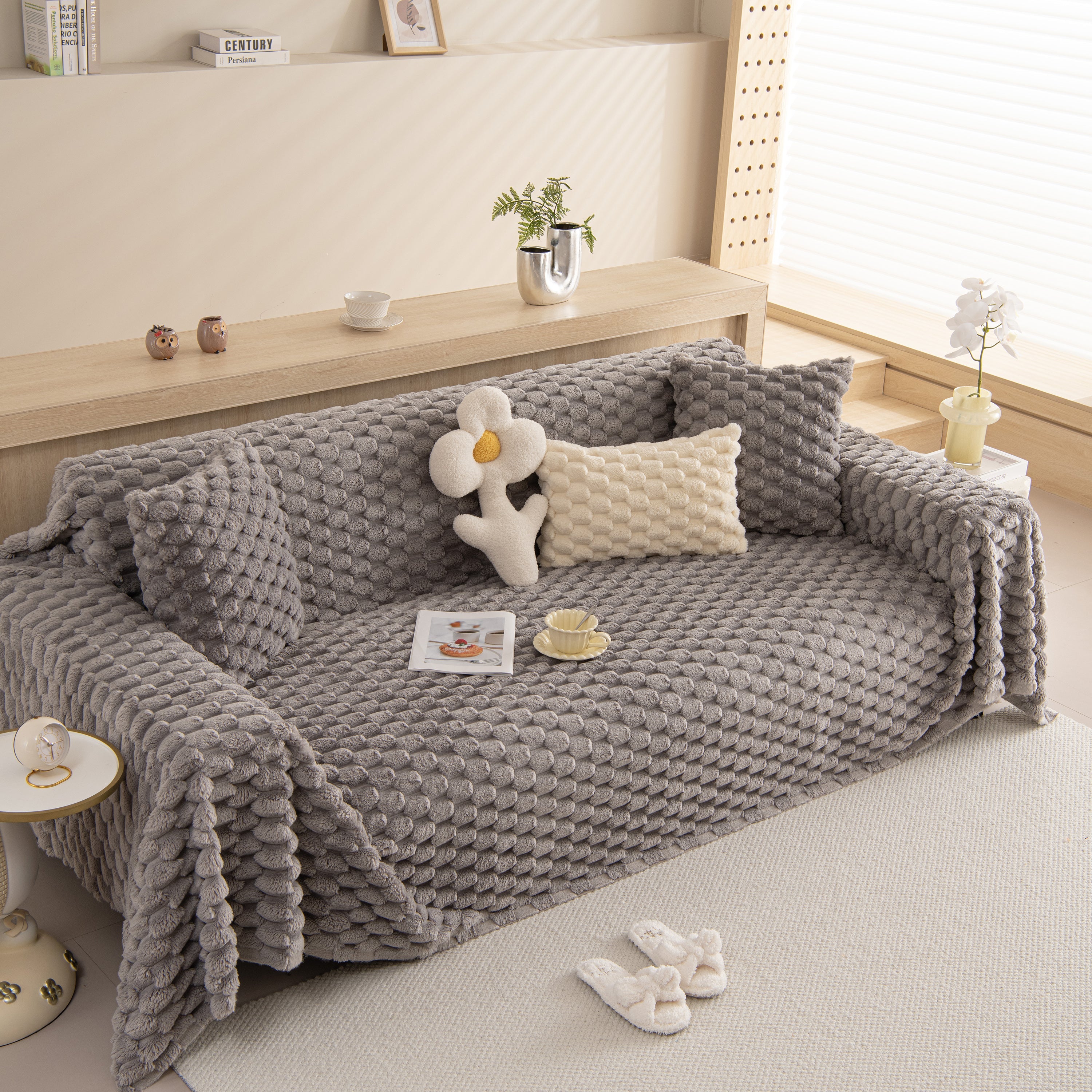 Thick Plush Faux Fur Couch Cover Blanket Warm Fuzzy Blanket Couch Protector For Winter