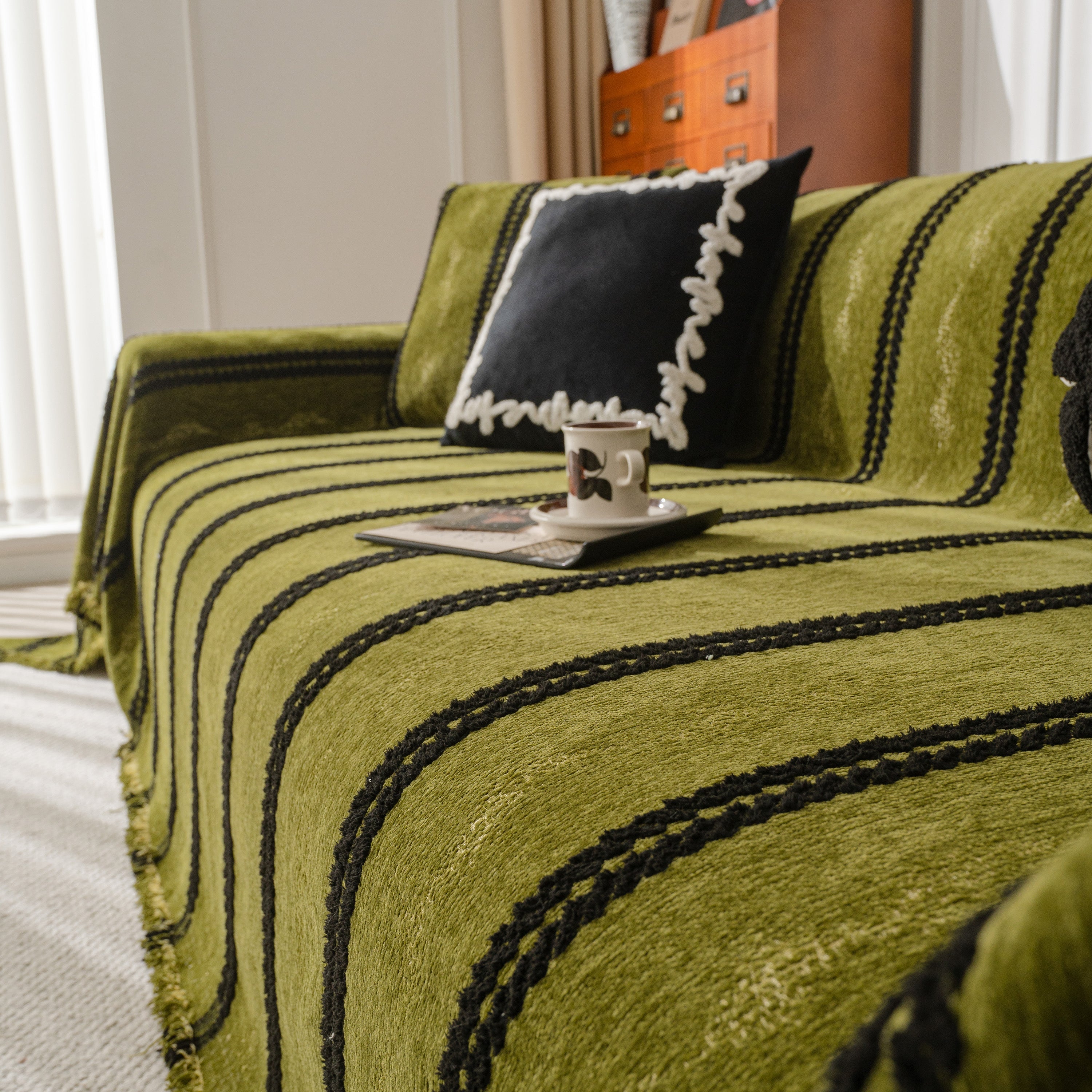 Boho Couch Throw Blanket With Textured Stripes, Sofa Cover For Living Room Decor