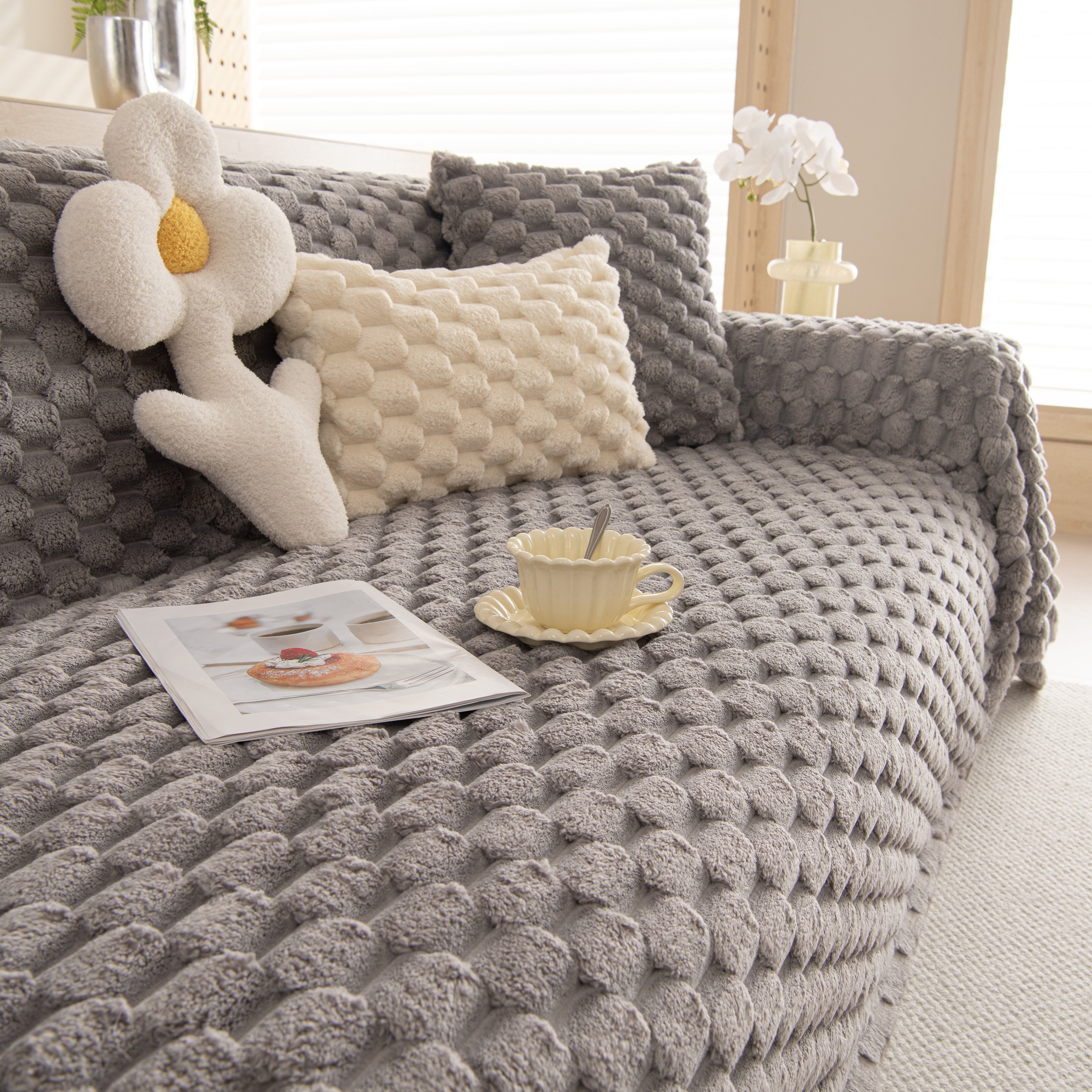 Thick Plush Faux Fur Couch Cover Blanket Warm Fuzzy Blanket Couch Protector For Winter