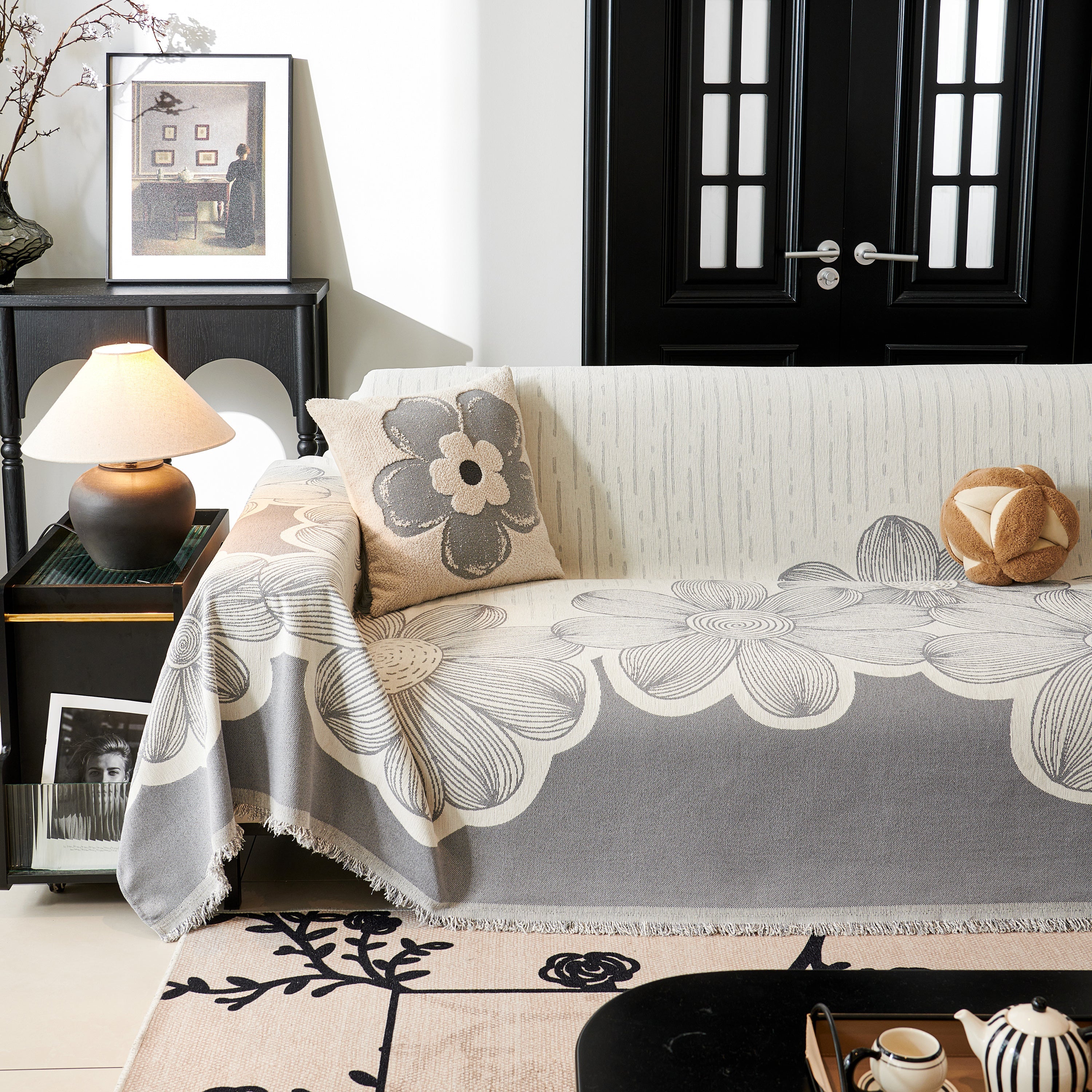 Floral Sofa Slipcovers Reversible Sofa Throw Covers With Tassels Pretty Furniture Covers For Sofas