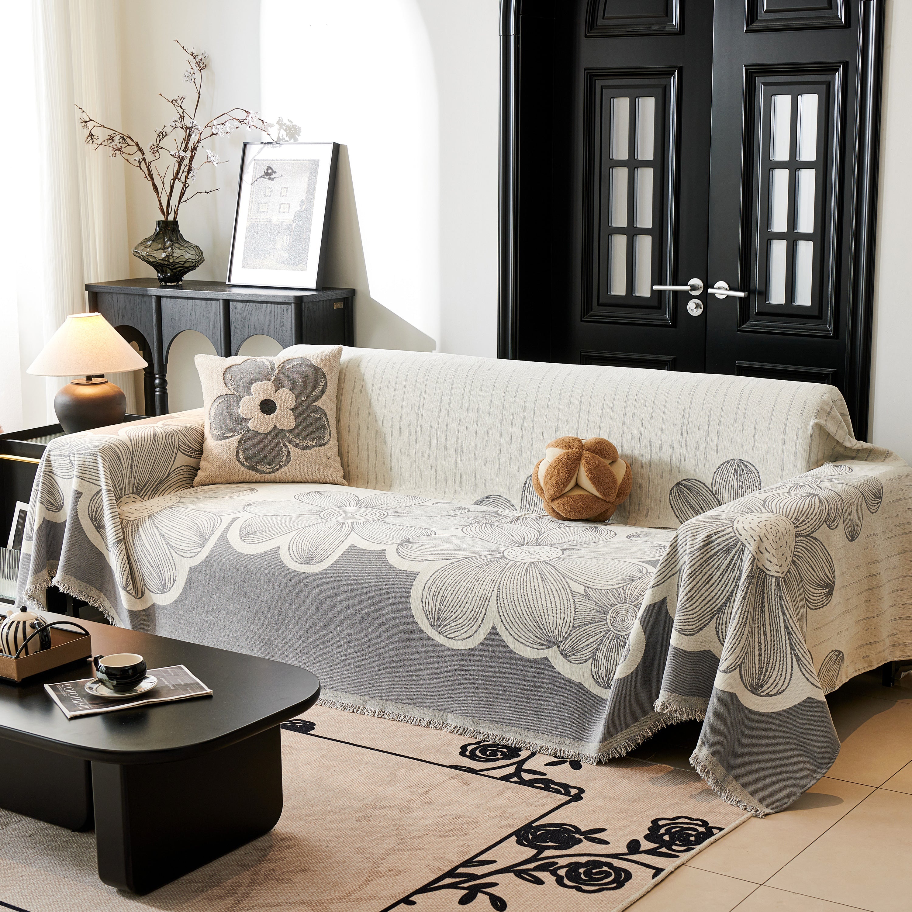 Floral Sofa Slipcovers Reversible Sofa Throw Covers With Tassels Pretty Furniture Covers For Sofas