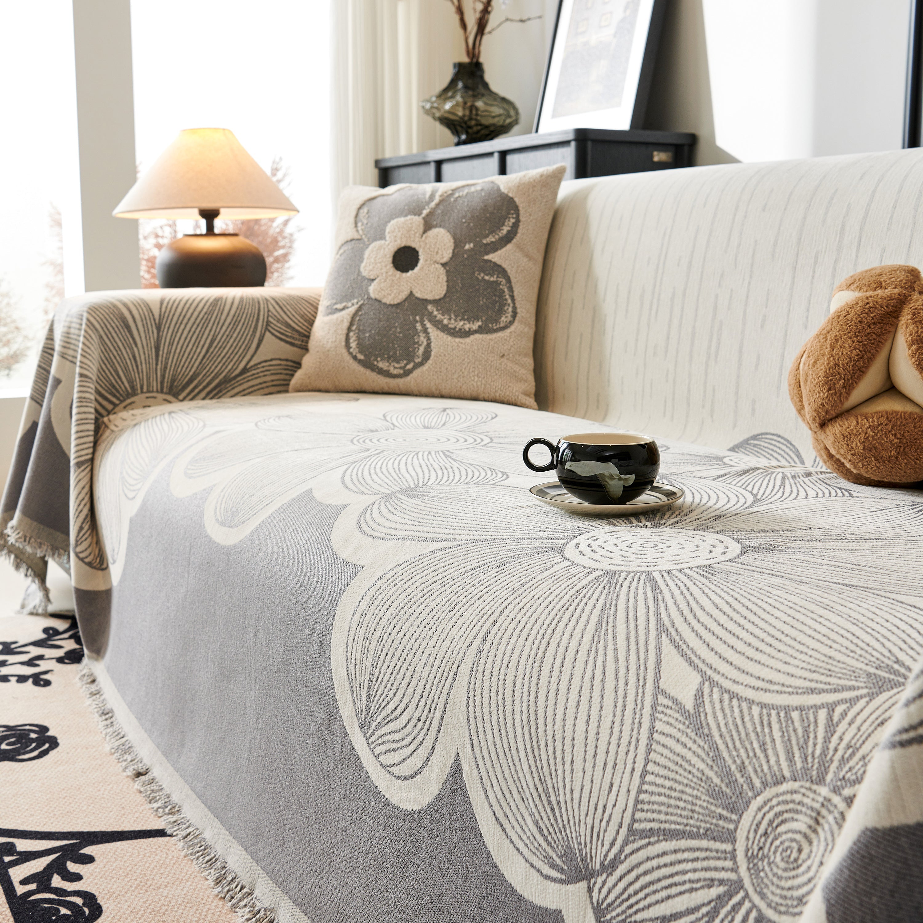 Floral Sofa Slipcovers Reversible Sofa Throw Covers With Tassels Pretty Furniture Covers For Sofas