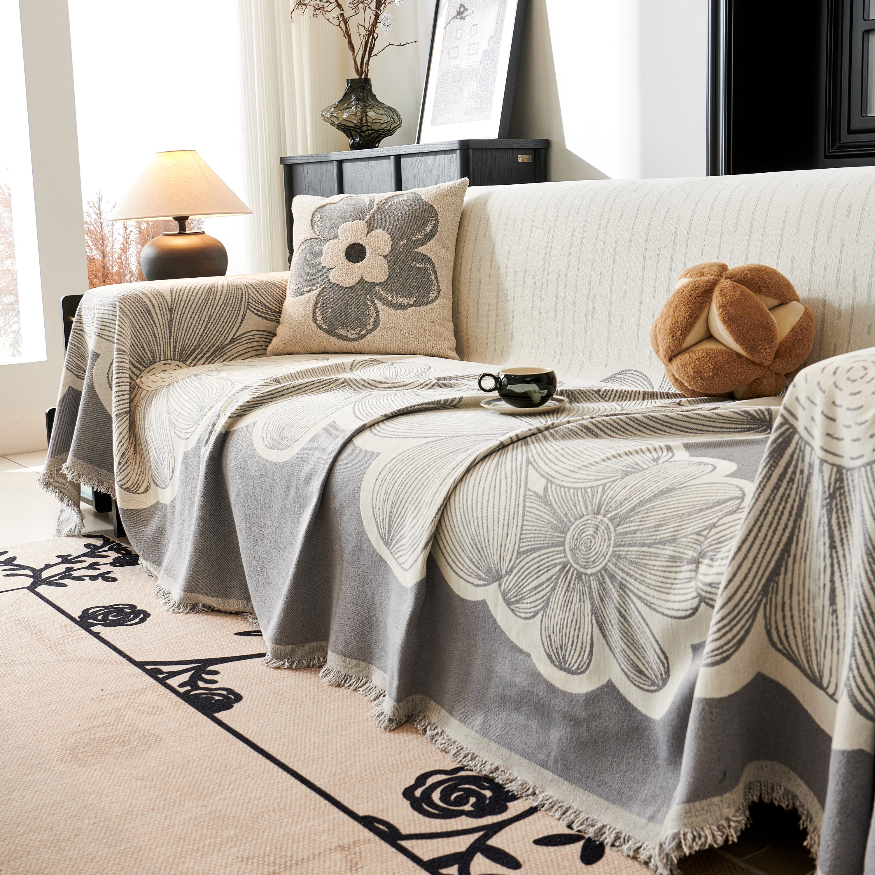 Floral Sofa Slipcovers Reversible Sofa Throw Covers With Tassels Pretty Furniture Covers For Sofas