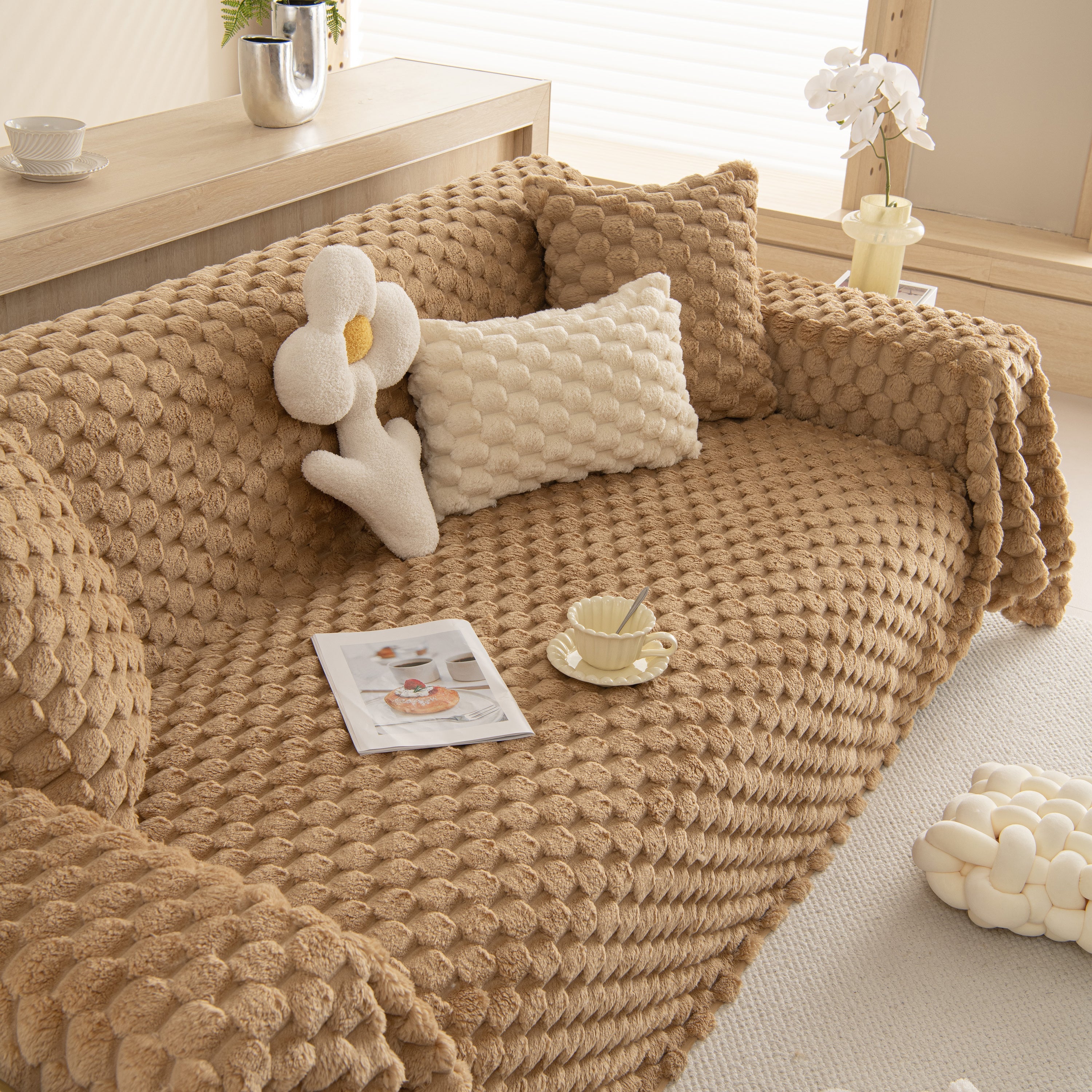Thick Plush Faux Fur Couch Cover Blanket Warm Fuzzy Blanket Couch Protector For Winter