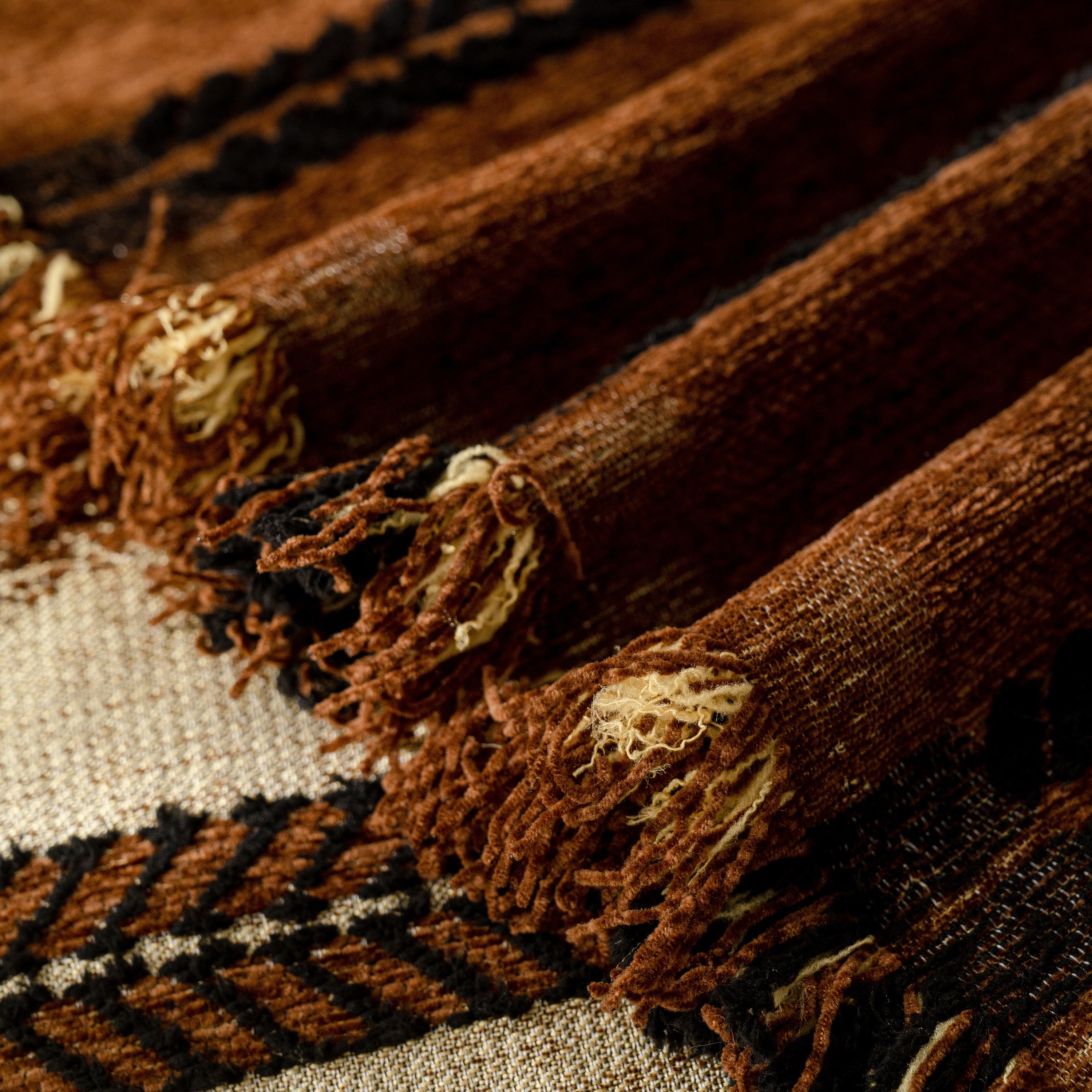 Boho Couch Throw Blanket With Textured Stripes, Sofa Cover For Living Room Decor