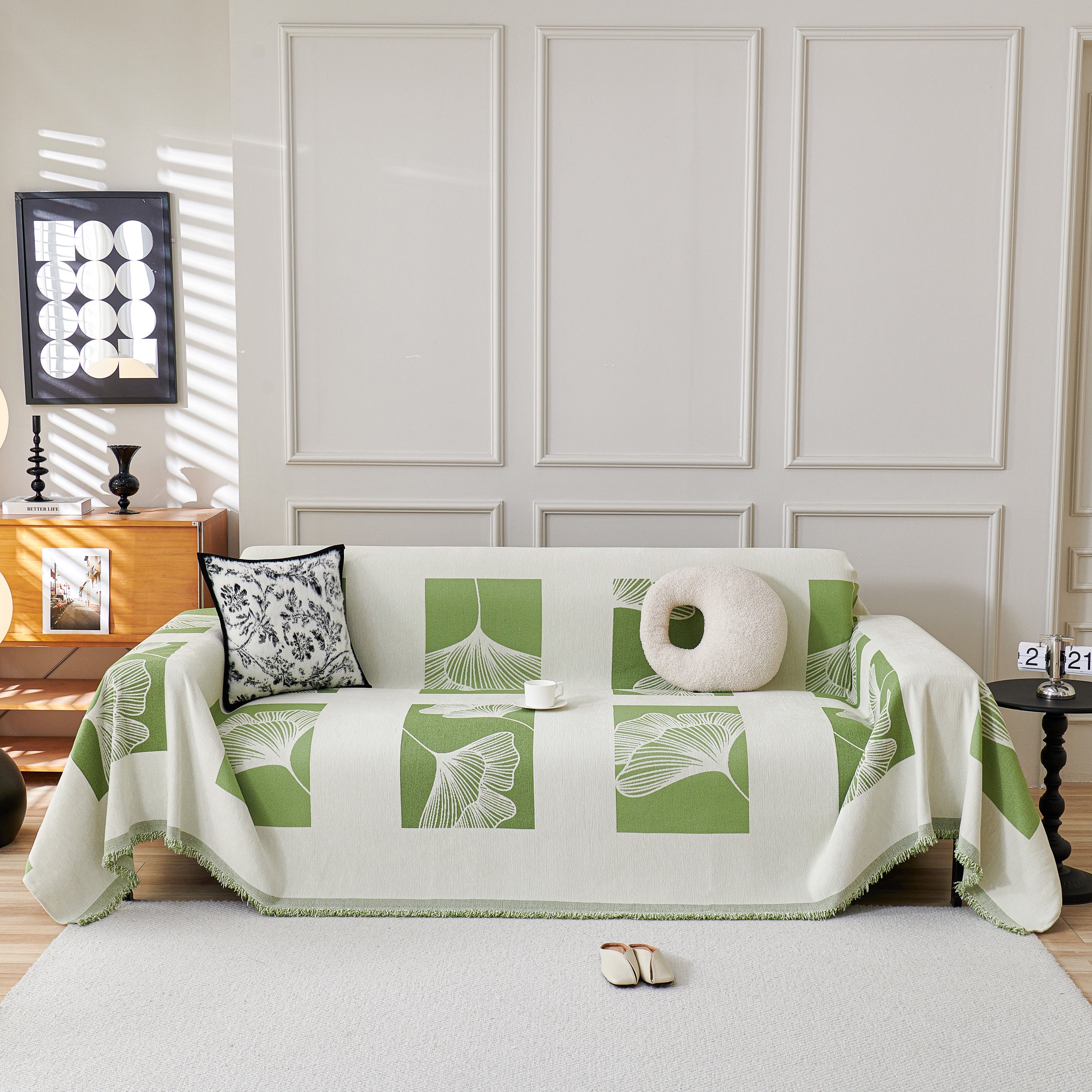 Reversible Ginkgo Leaf Furniture Slipcovers For Sofas Scratch Resistant Sectional Sofa Throw Covers