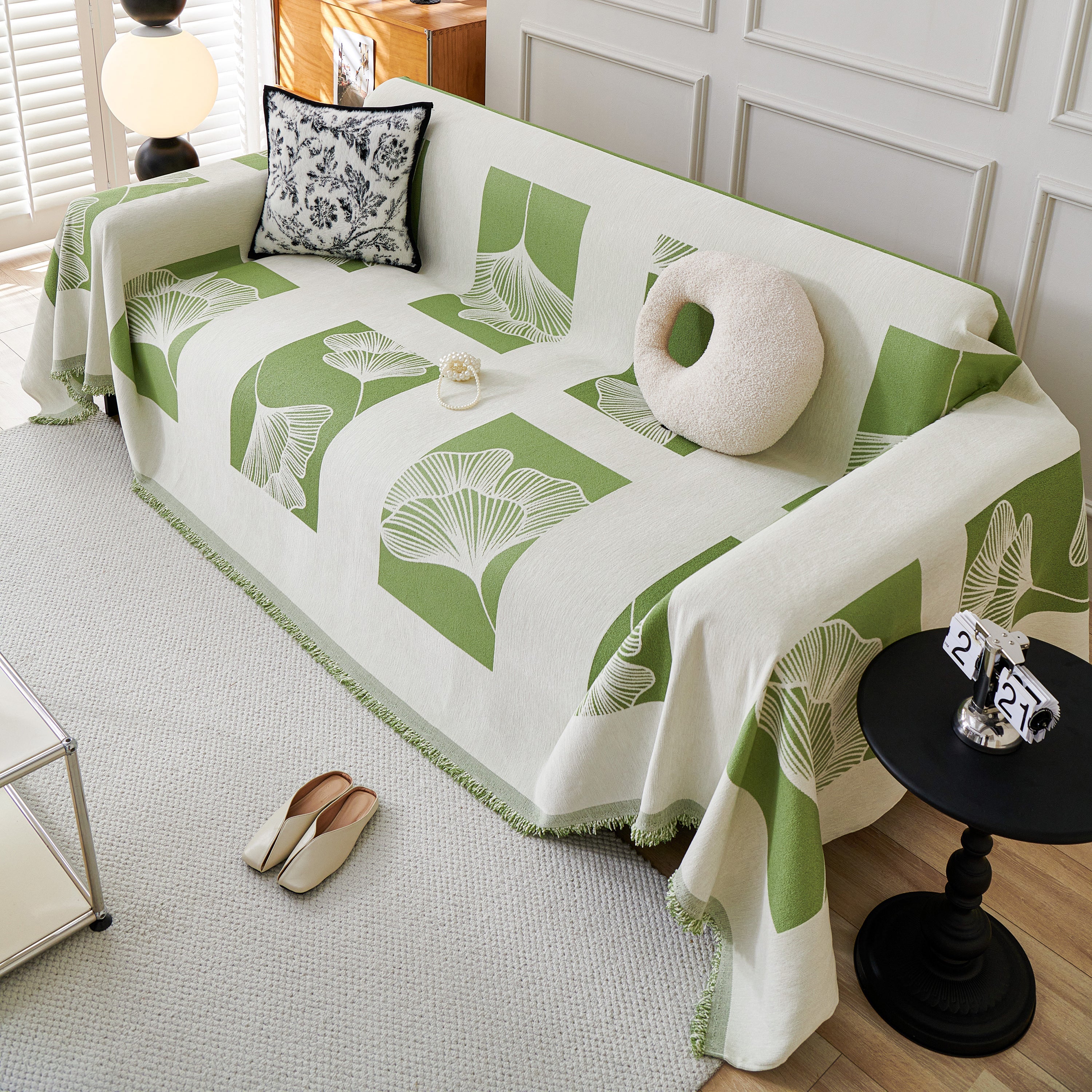 Reversible Ginkgo Leaf Furniture Slipcovers For Sofas Scratch Resistant Sectional Sofa Throw Covers