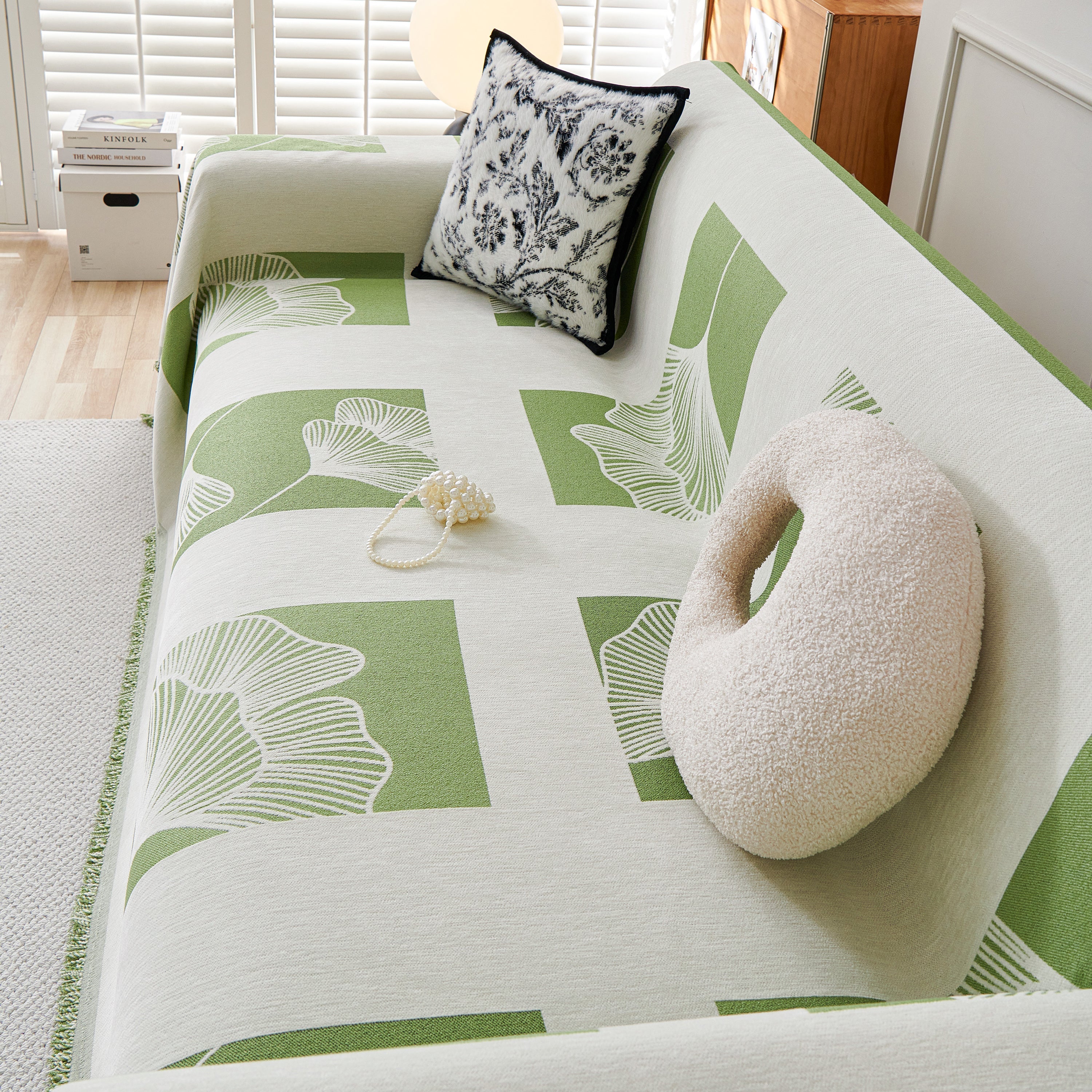 Reversible Ginkgo Leaf Furniture Slipcovers For Sofas Scratch Resistant Sectional Sofa Throw Covers