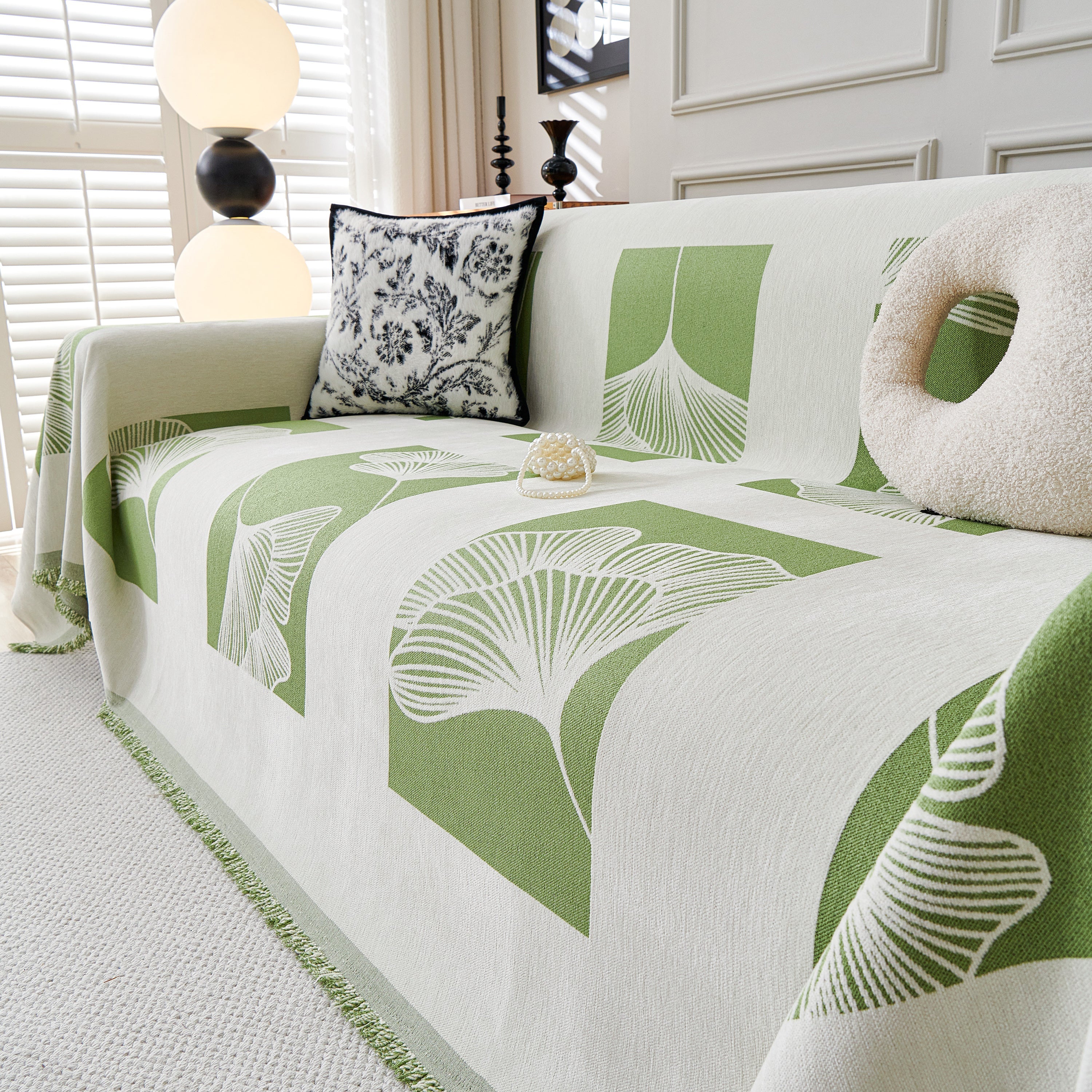 Reversible Ginkgo Leaf Furniture Slipcovers For Sofas Scratch Resistant Sectional Sofa Throw Covers