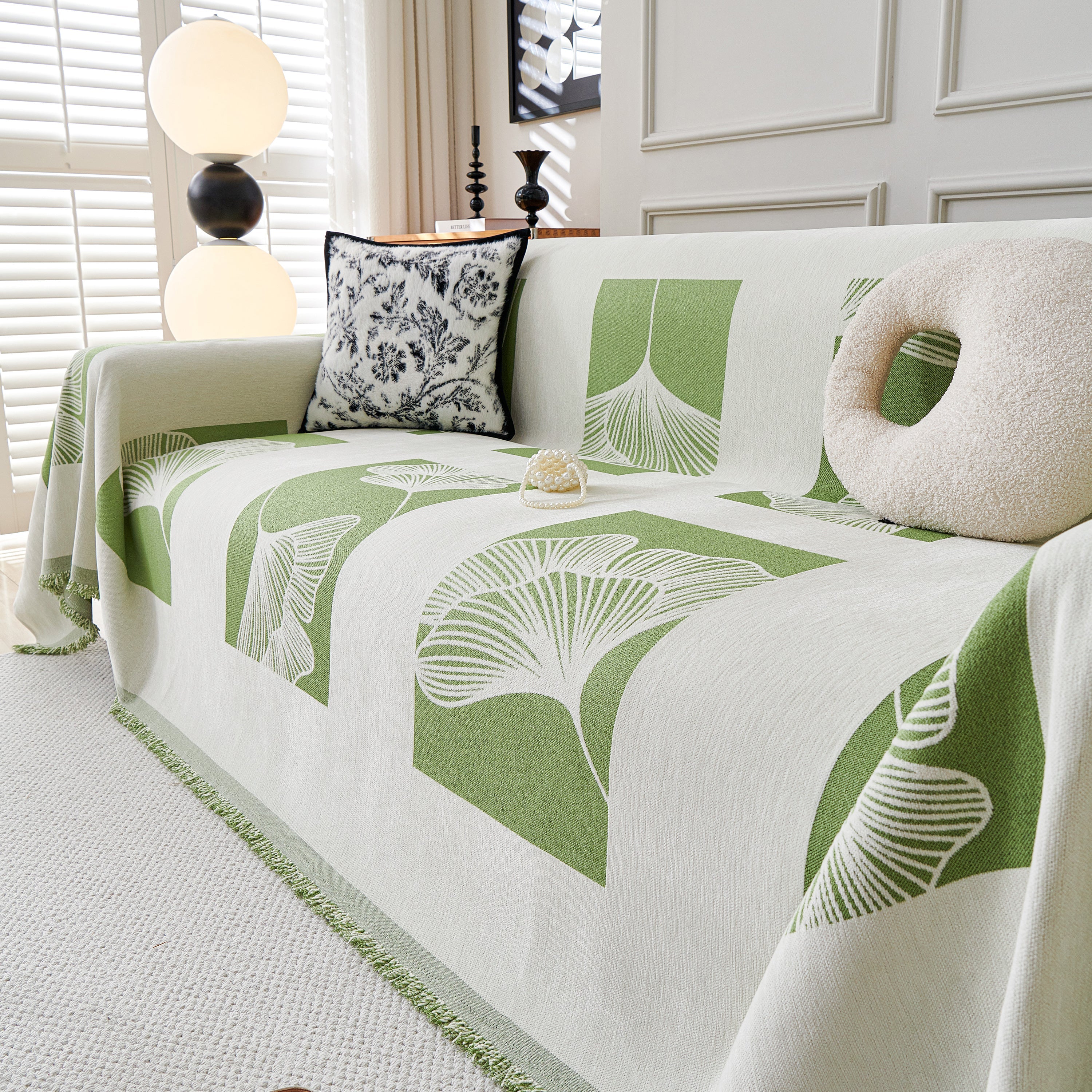 Reversible Ginkgo Leaf Furniture Slipcovers For Sofas Scratch Resistant Sectional Sofa Throw Covers